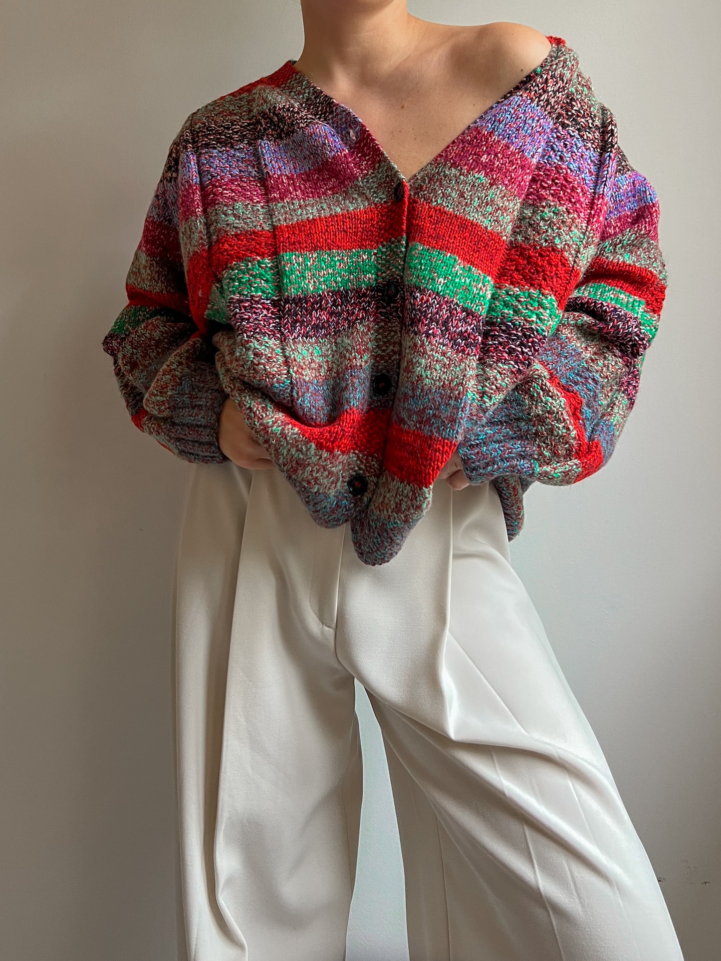 Pure wool embroidered striped cardigan