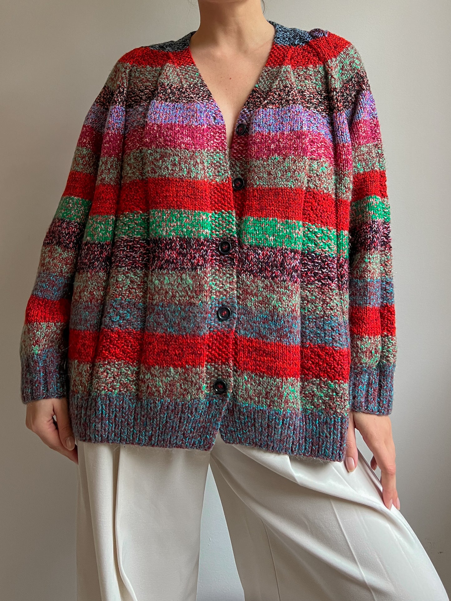 Pure wool embroidered striped cardigan