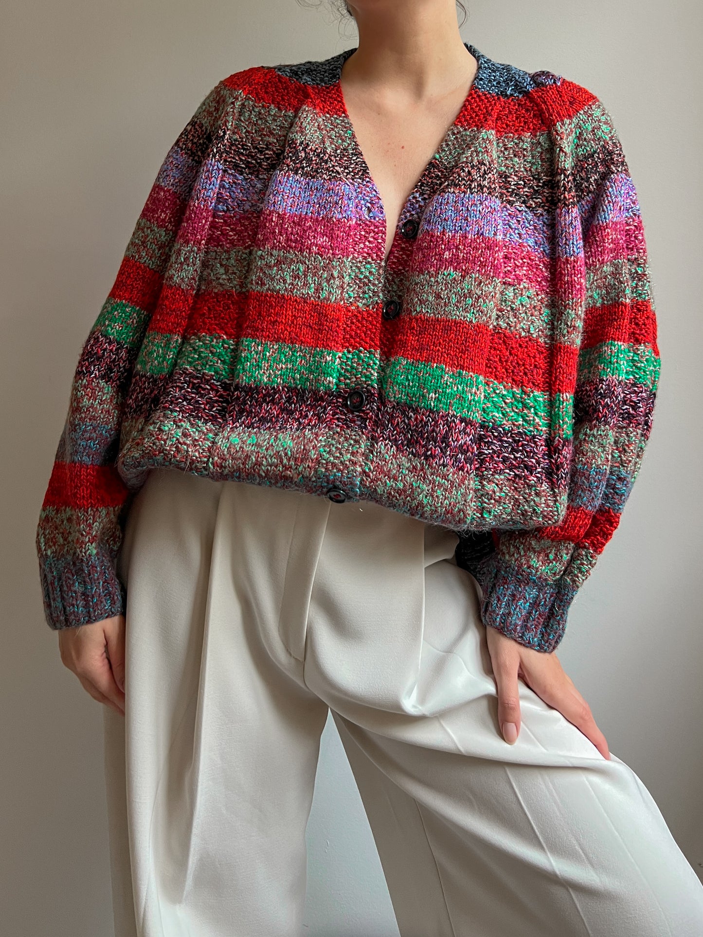 Pure wool embroidered striped cardigan