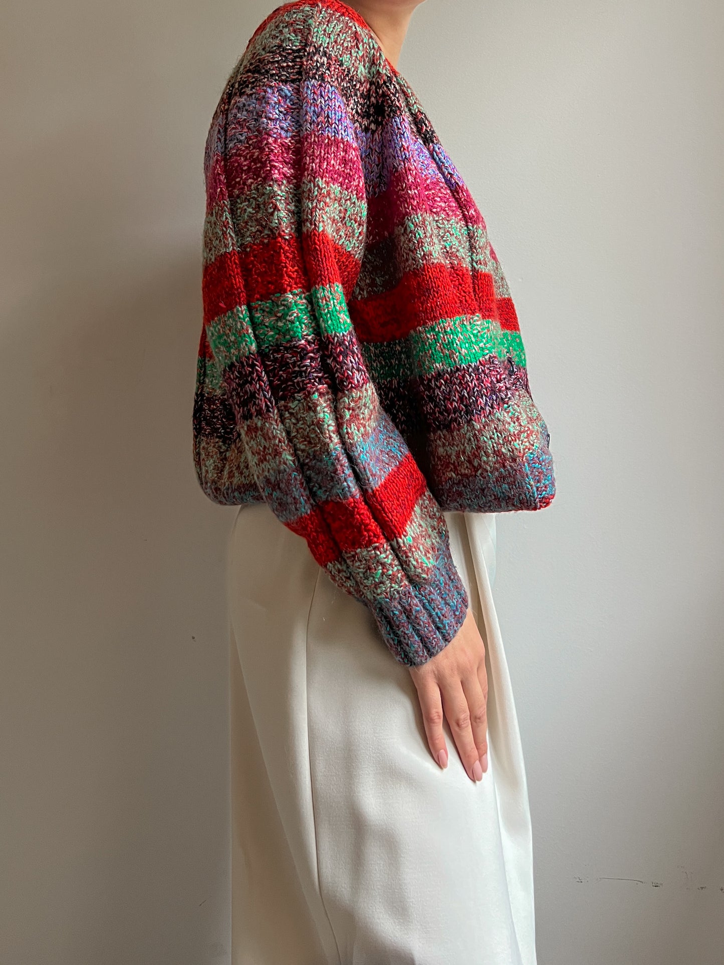 Pure wool embroidered striped cardigan