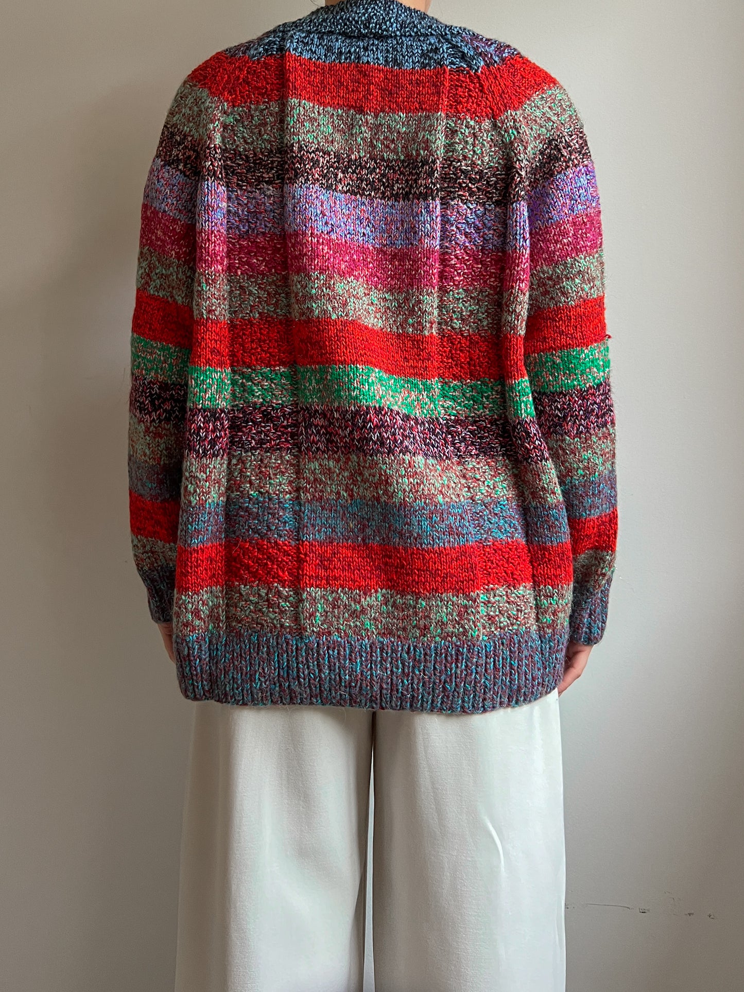 Pure wool embroidered striped cardigan