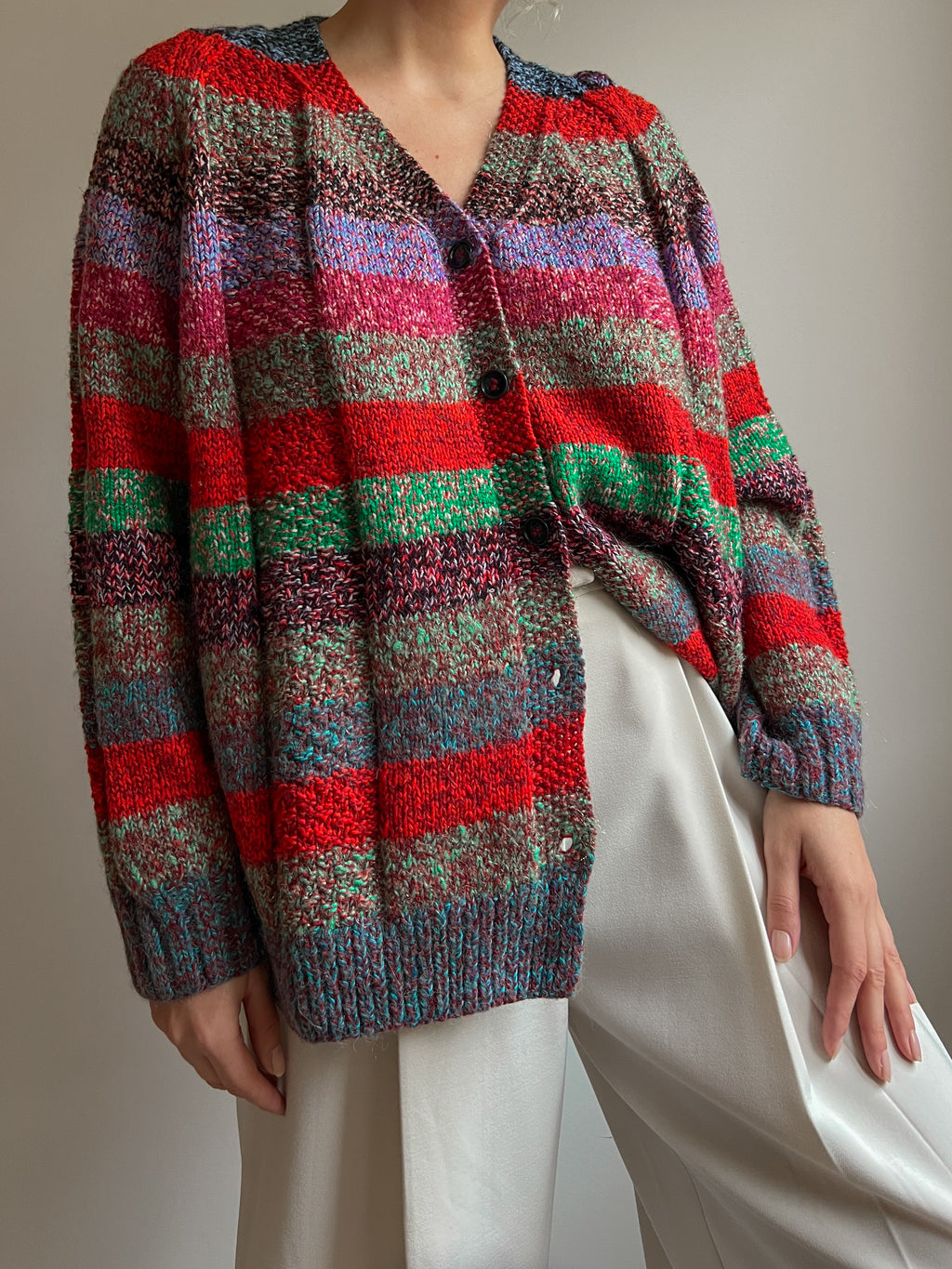 Pure wool embroidered striped cardigan