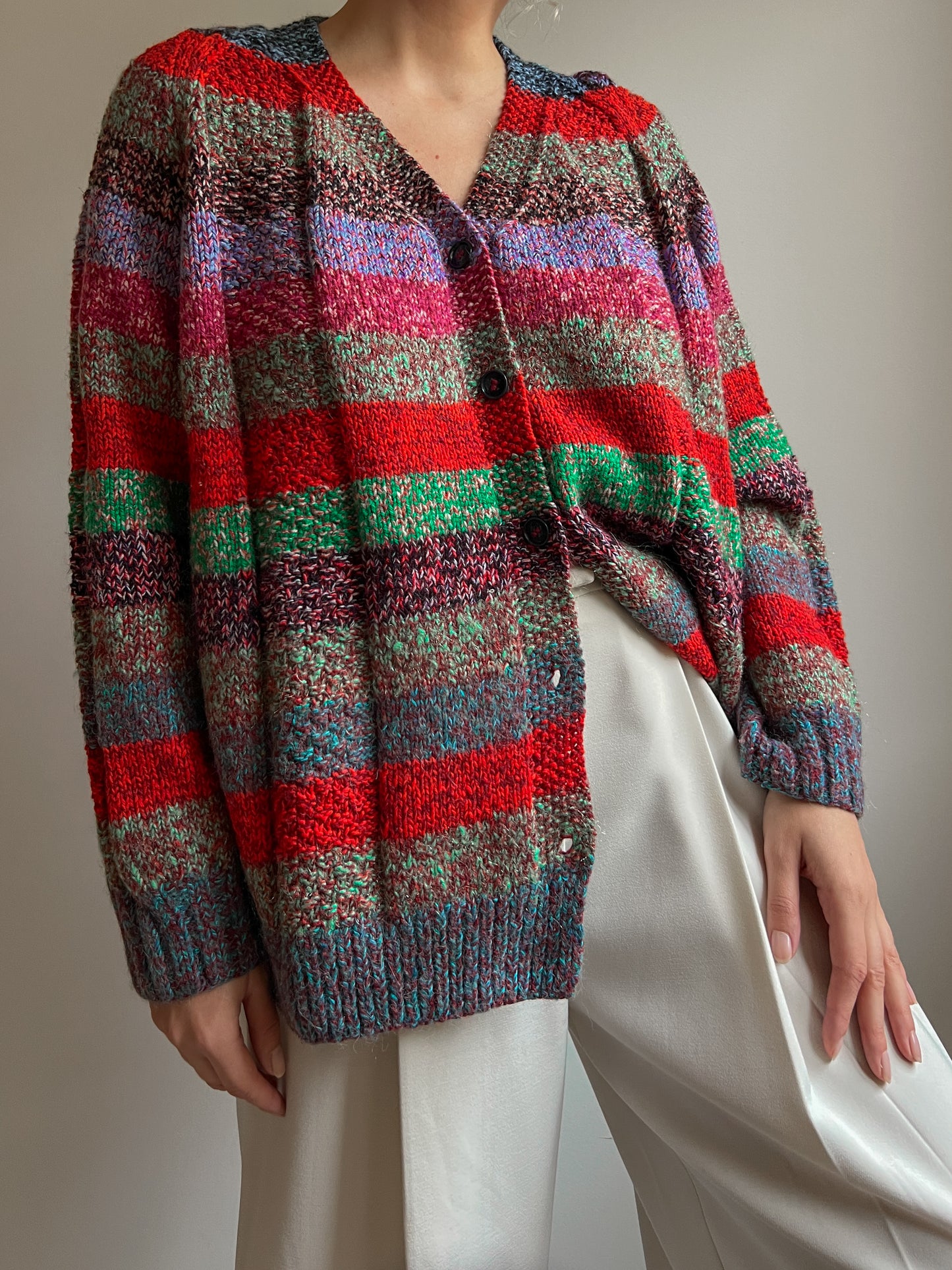 Pure wool embroidered striped cardigan