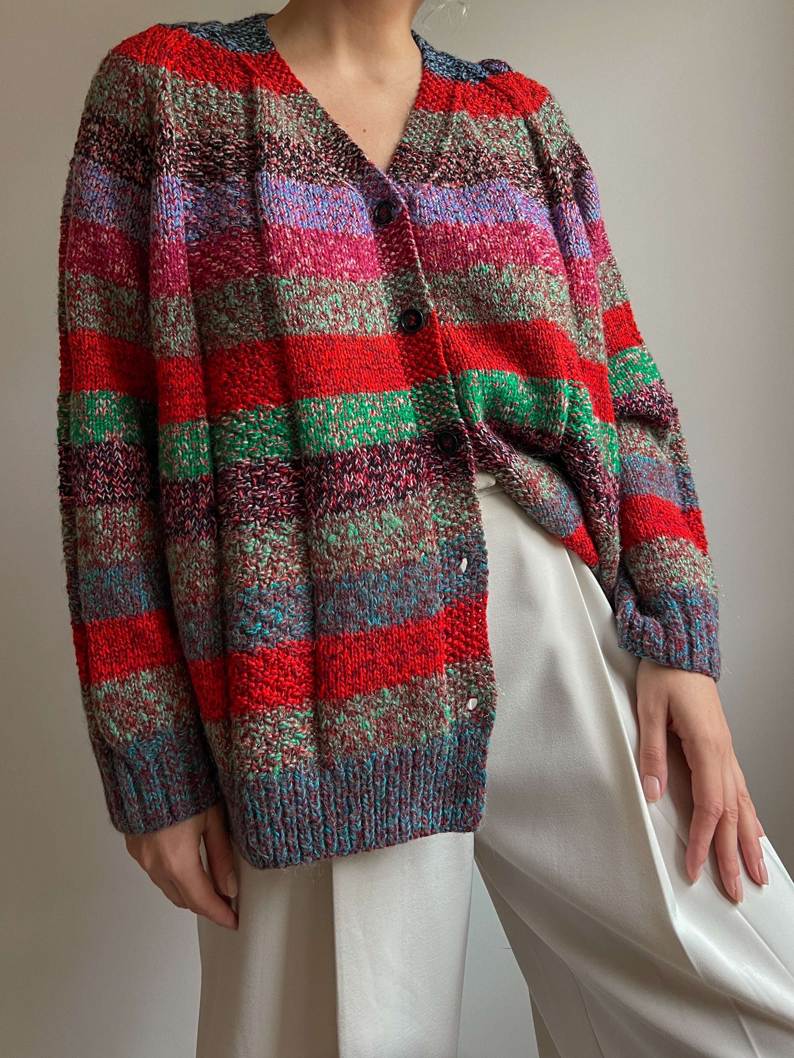 Pure wool embroidered striped cardigan