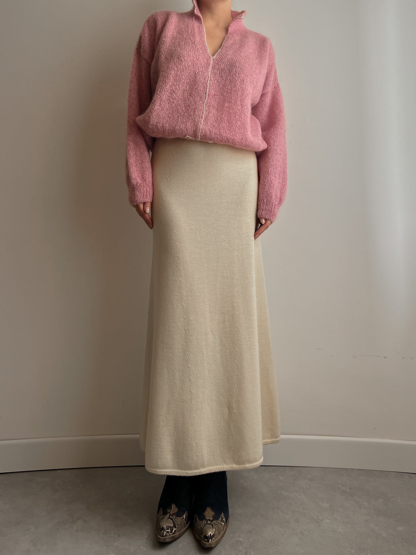 Pure virgin wool ivory long skirt