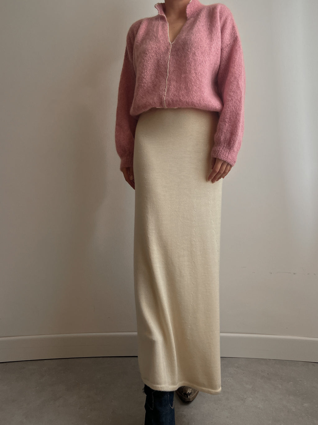 Pure virgin wool ivory long skirt