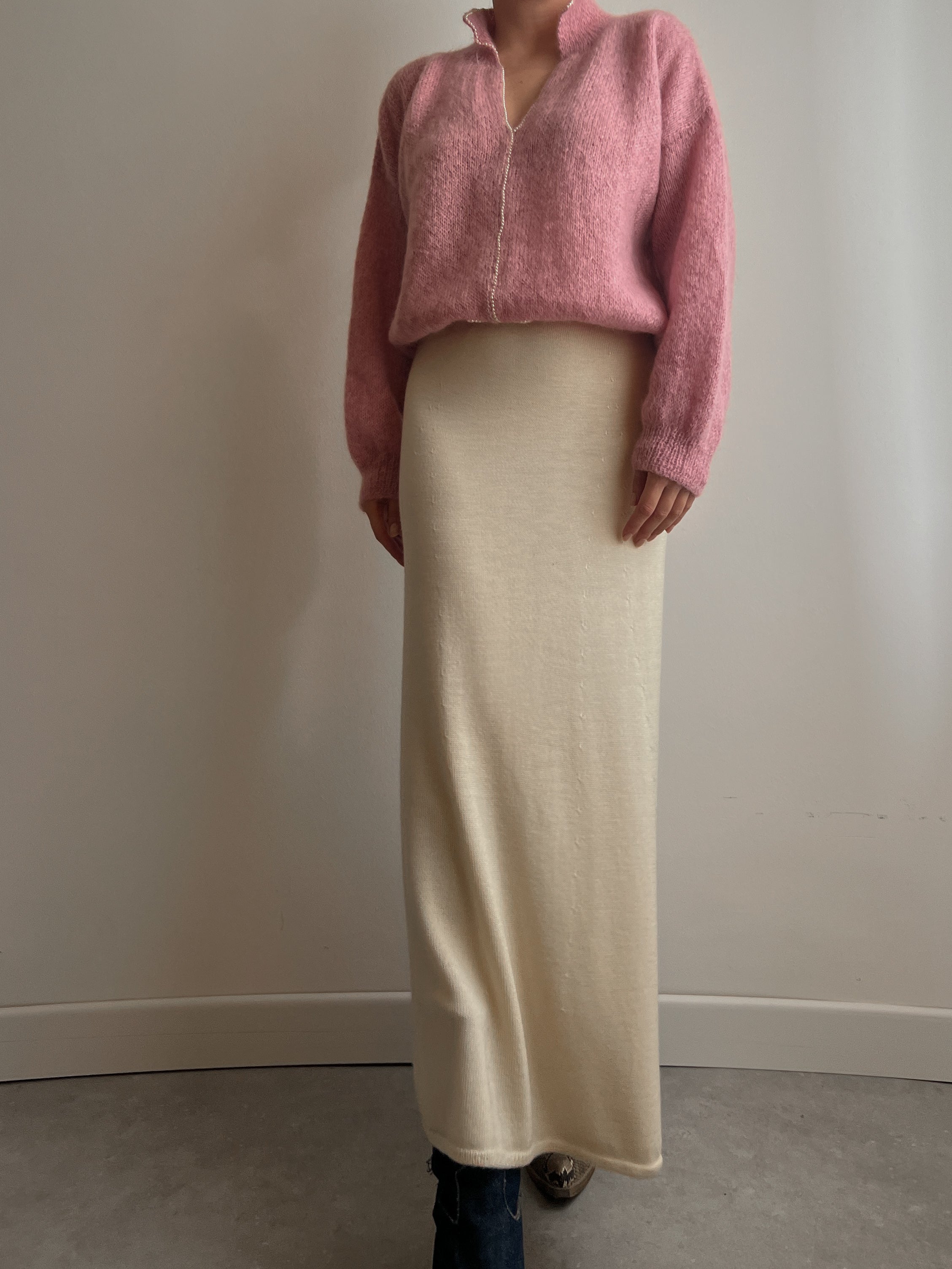Pure virgin wool ivory long skirt