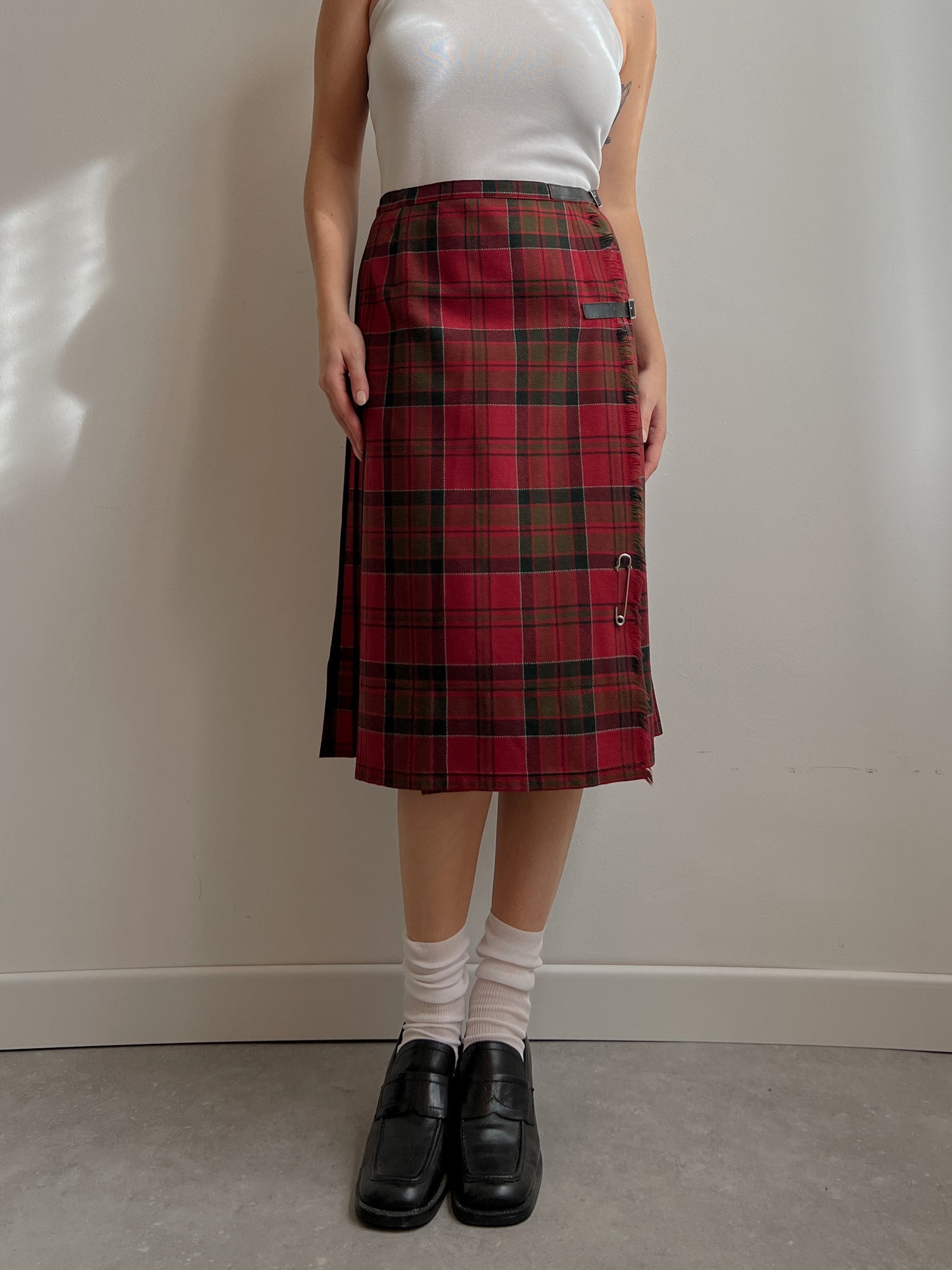 Pure wool pleated tartan skirt