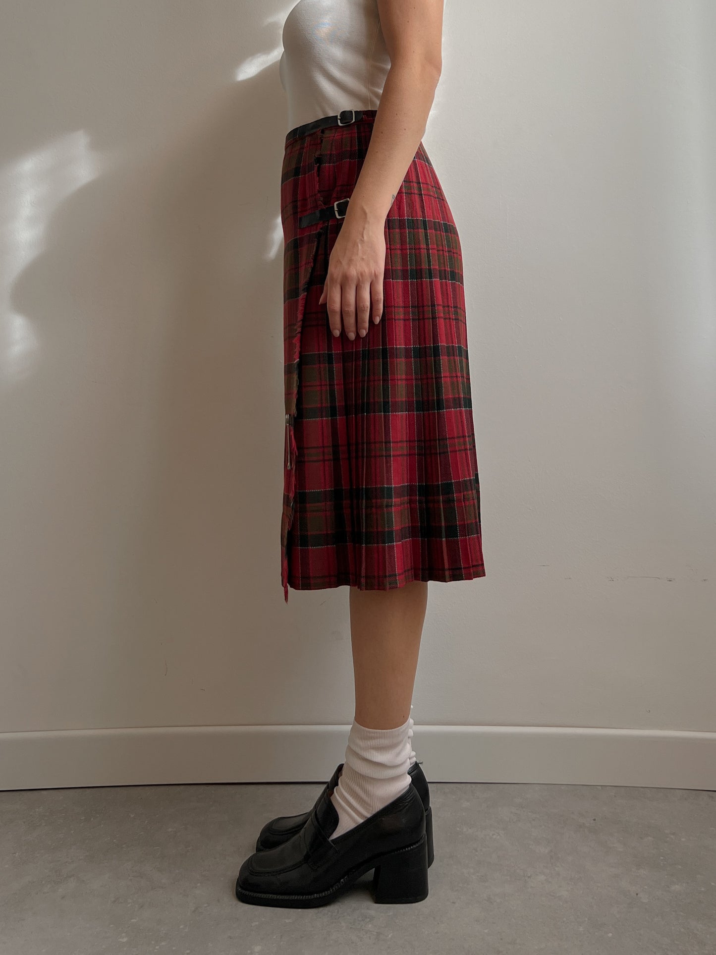 Pure wool pleated tartan skirt