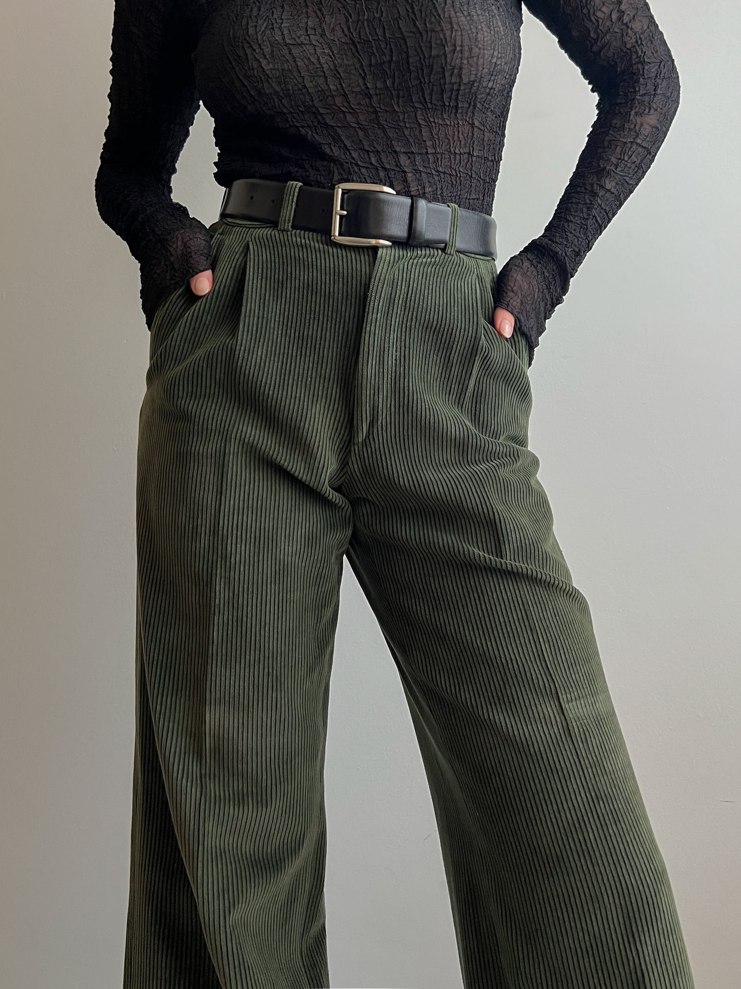 Pure velvet green pleatedpants