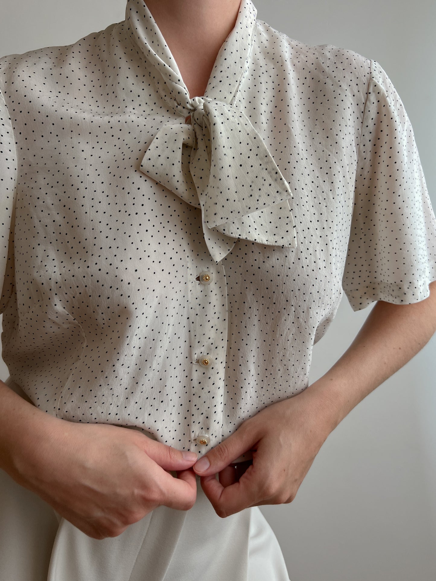 Pure silk ivory pois blouse