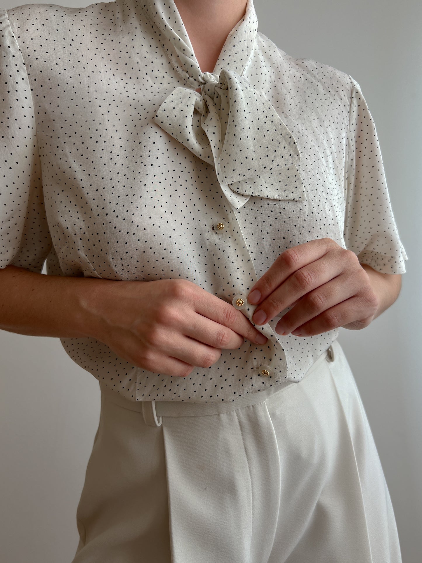 Pure silk ivory pois blouse