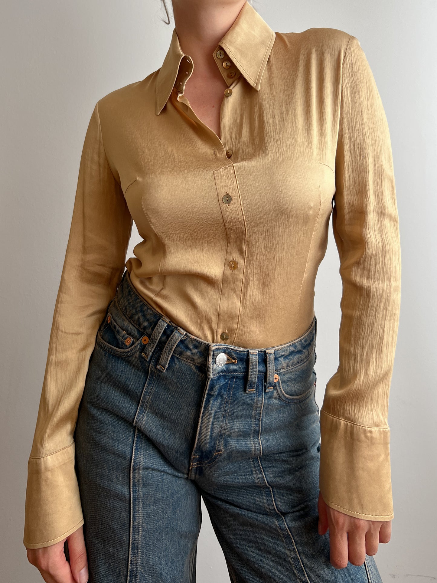 Silk blend gold shirt