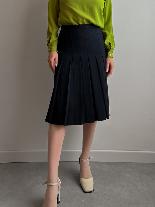 Pure wool pleated blue skirt