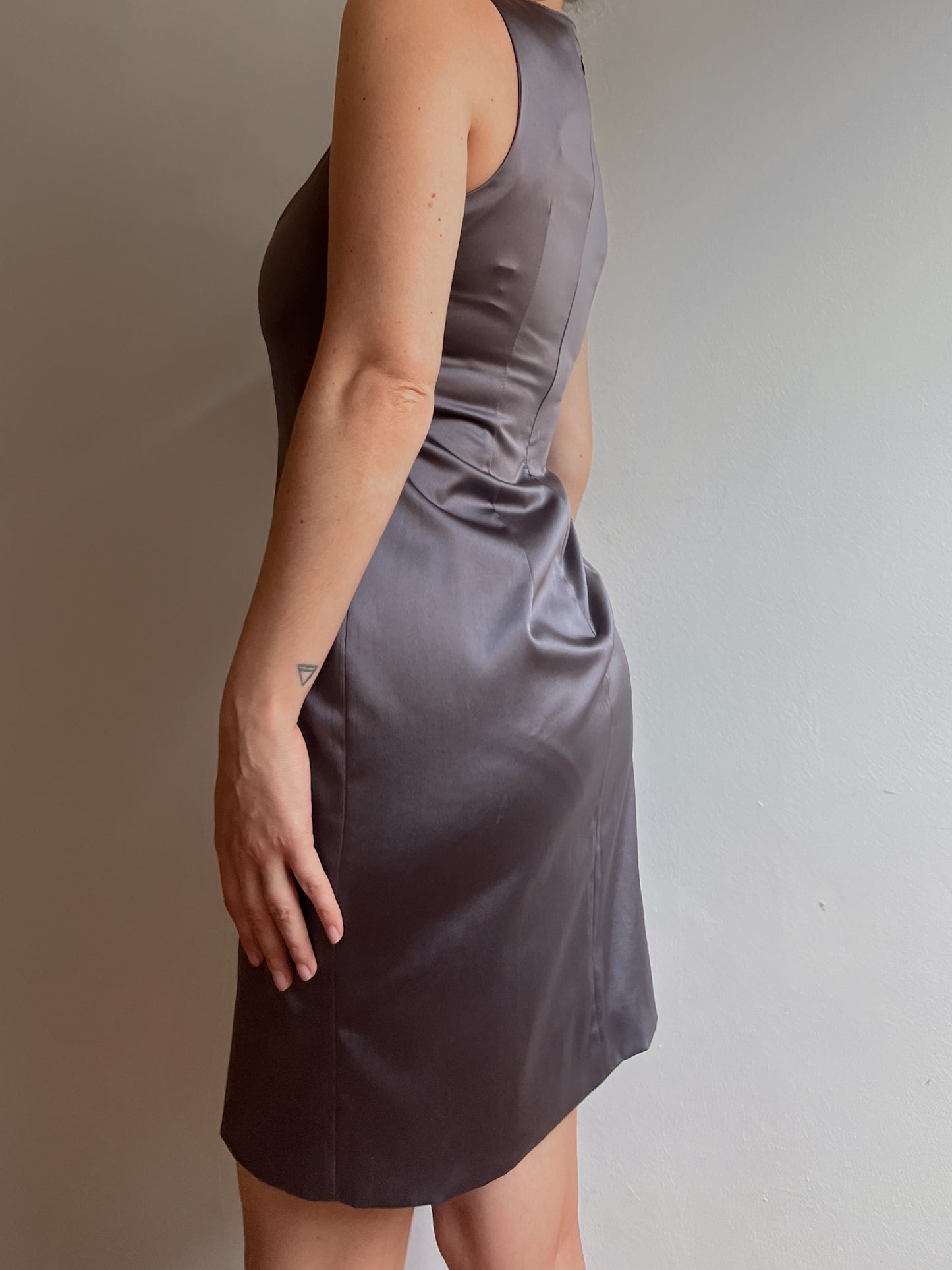 Satin grey sheath dress