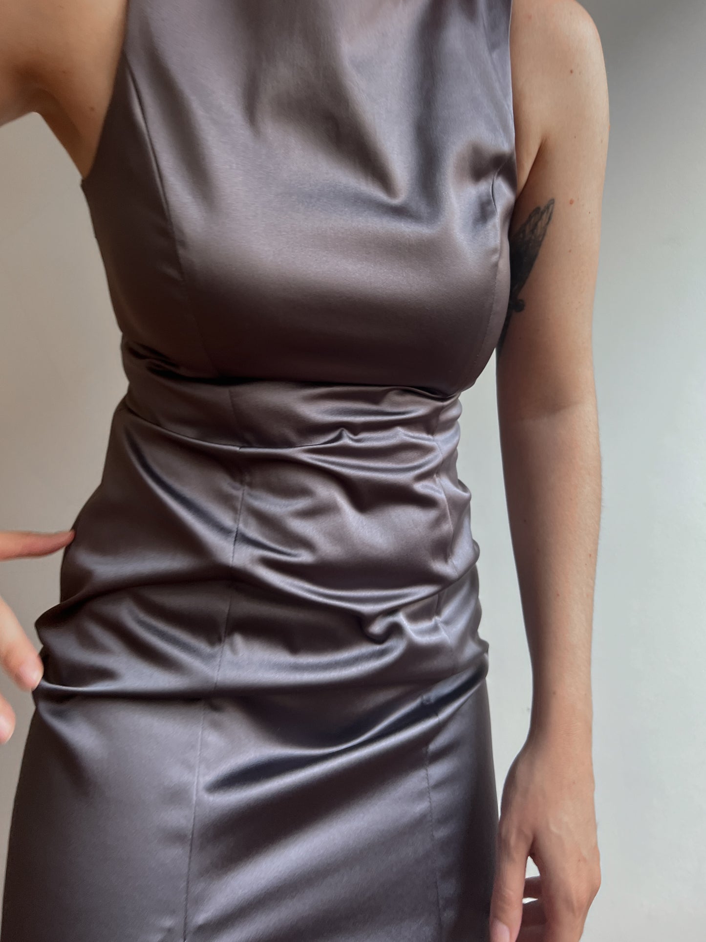 Satin grey sheath dress