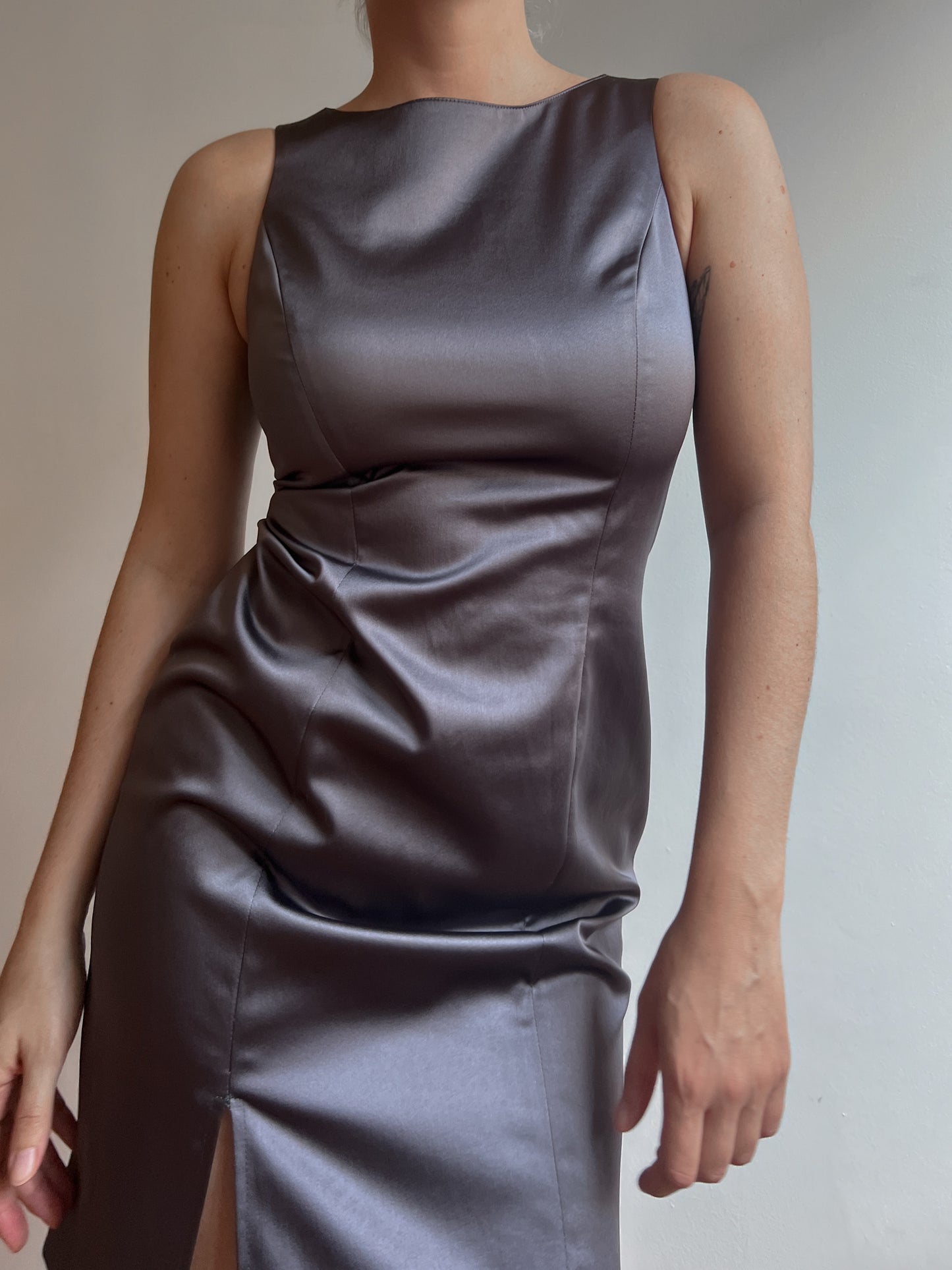 Satin grey sheath dress