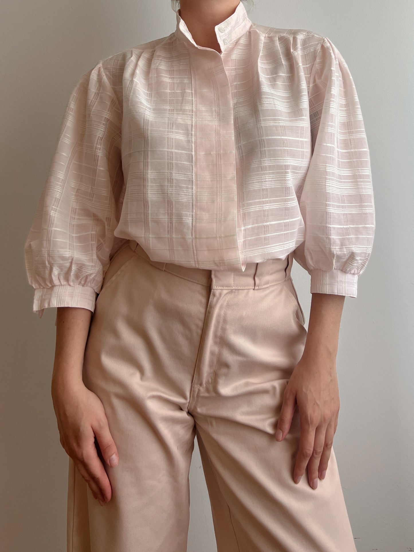 Pure cotton puff sleeves pink blouse