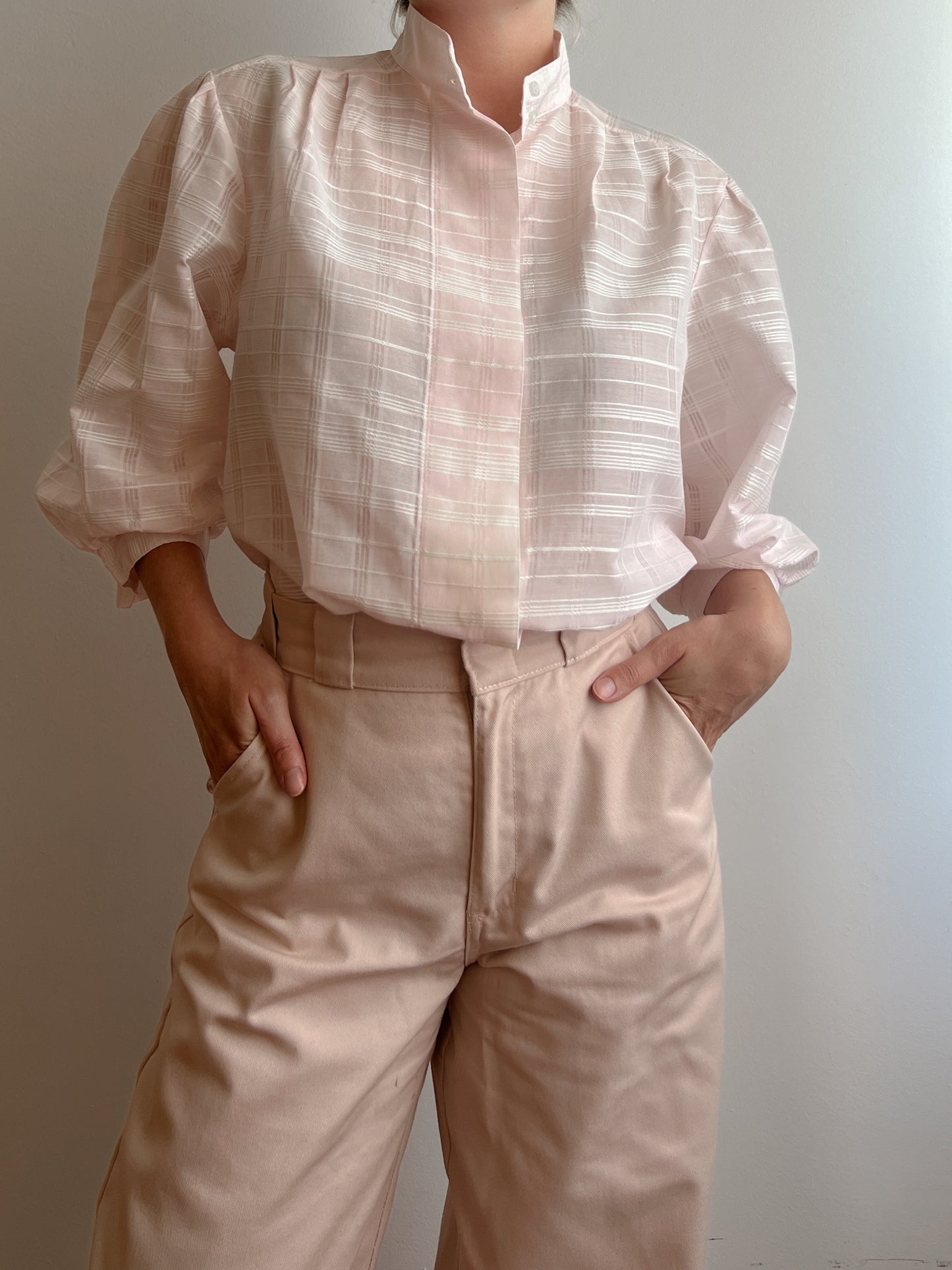 Pure cotton puff sleeves pink blouse