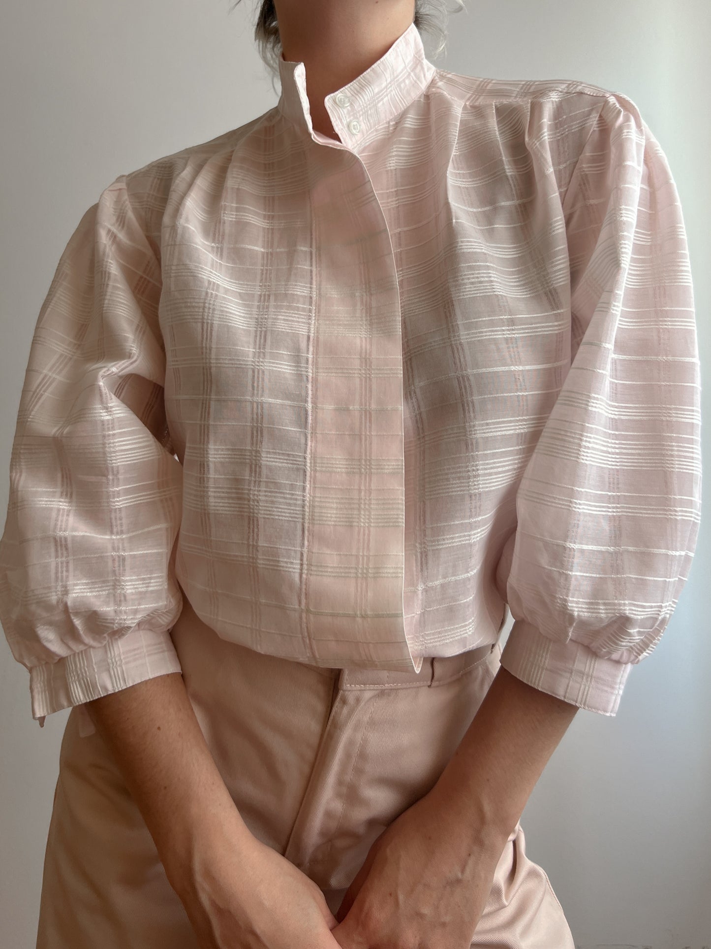 Pure cotton puff sleeves pink blouse