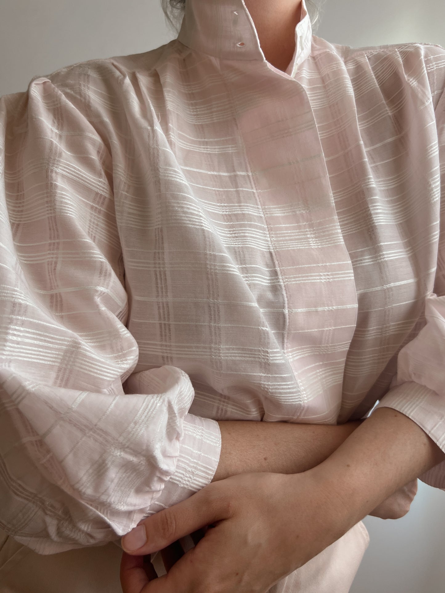 Pure cotton puff sleeves pink blouse