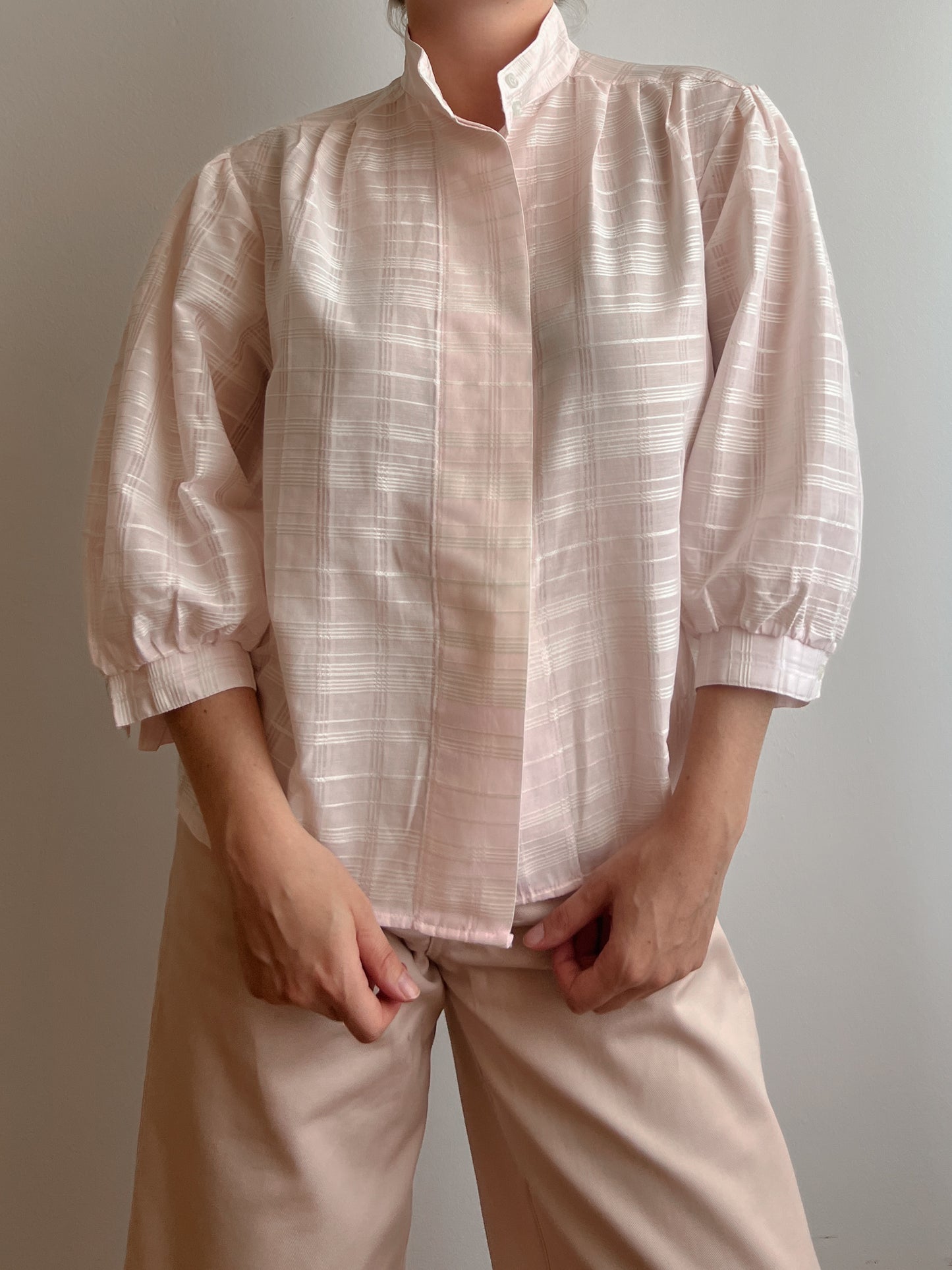 Pure cotton puff sleeves pink blouse