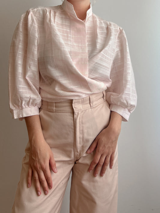 Pure cotton puff sleeves pink blouse