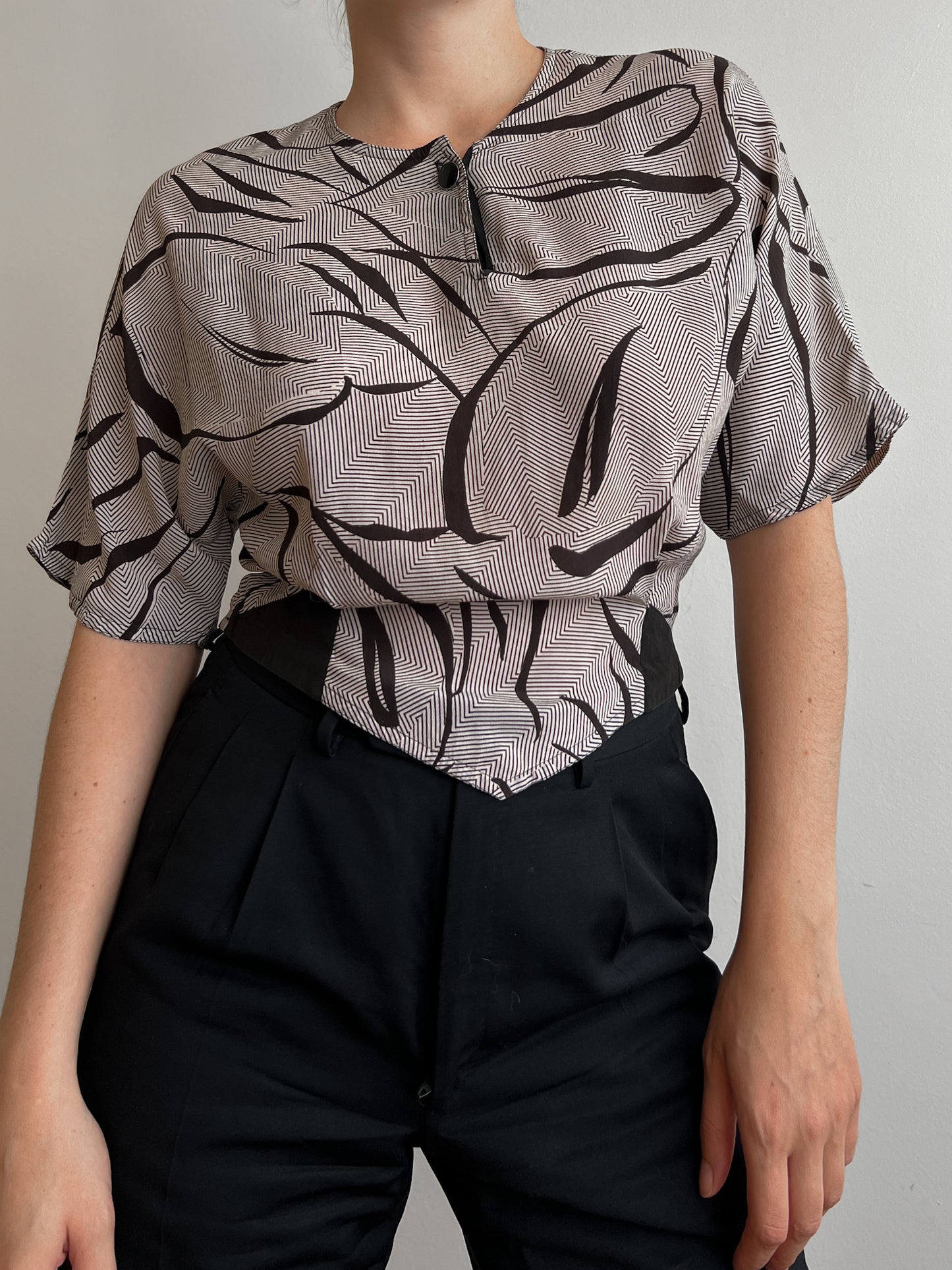 Pure silk black and white blouse