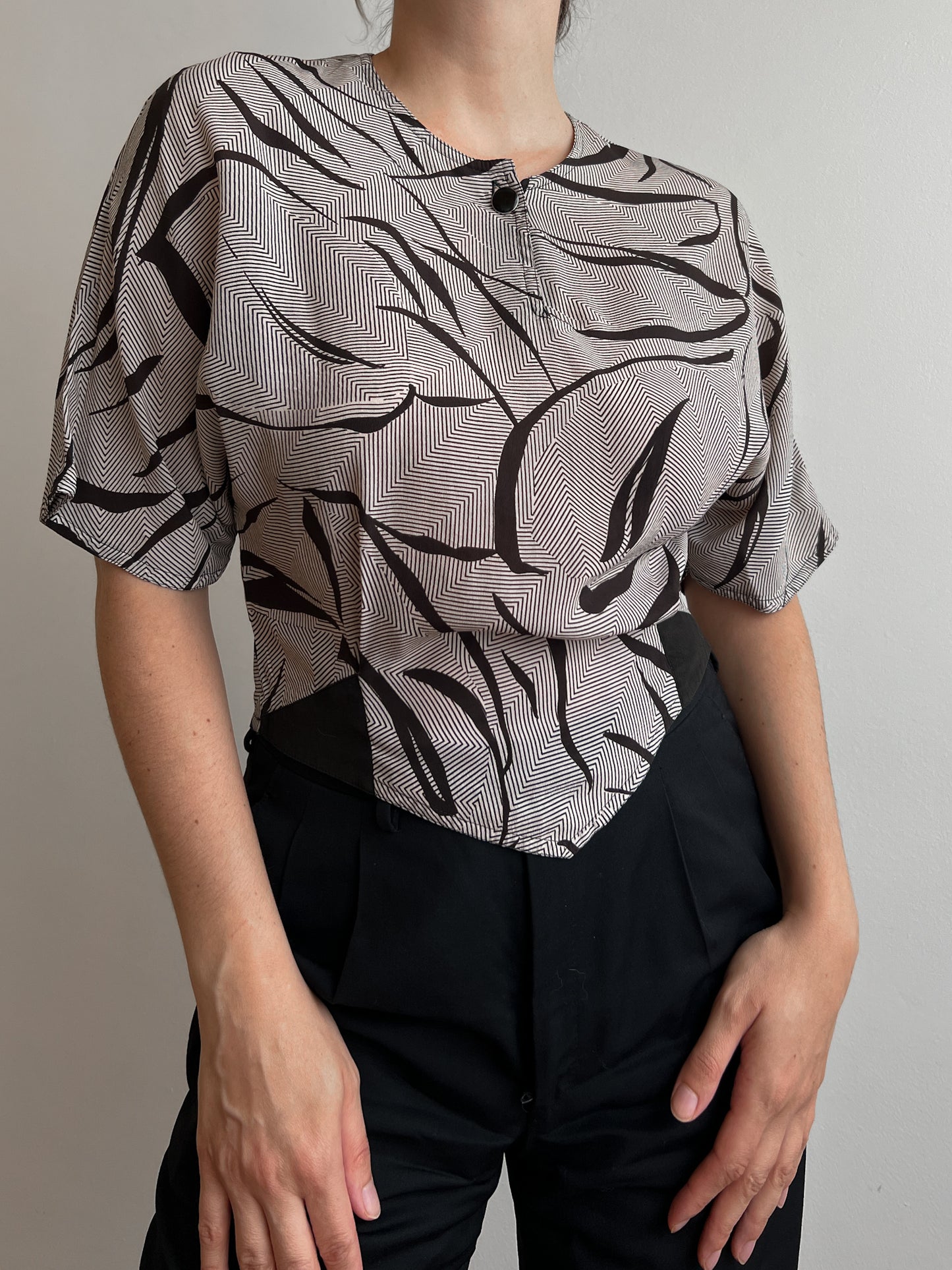 Pure silk black and white blouse