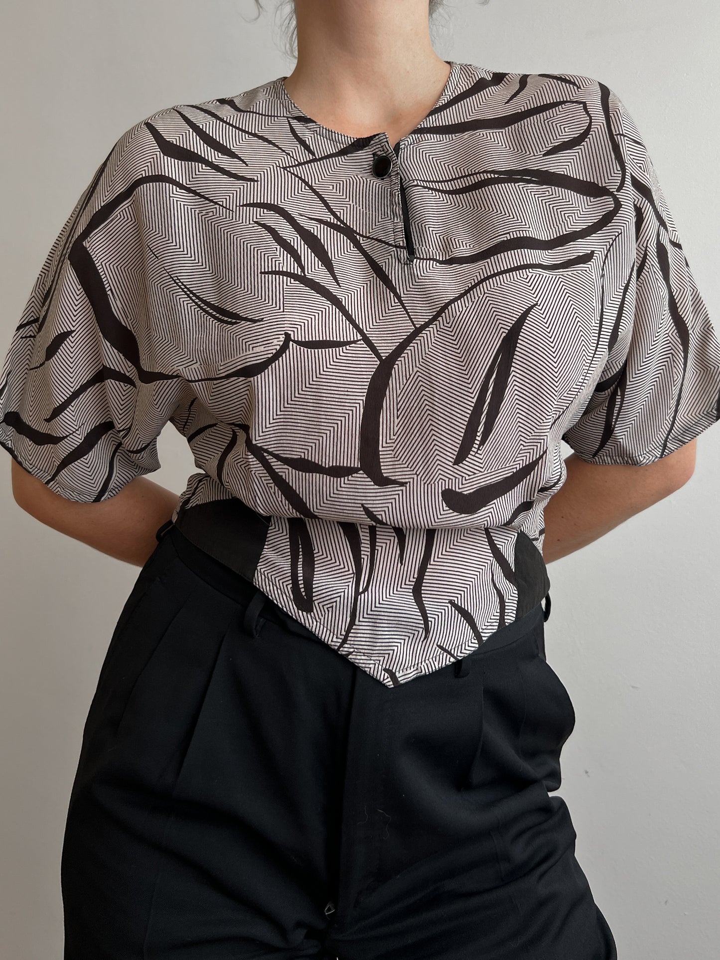 Pure silk black and white blouse