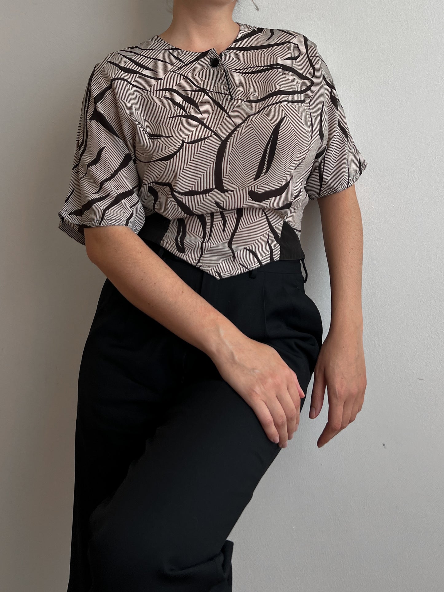 Pure silk black and white blouse