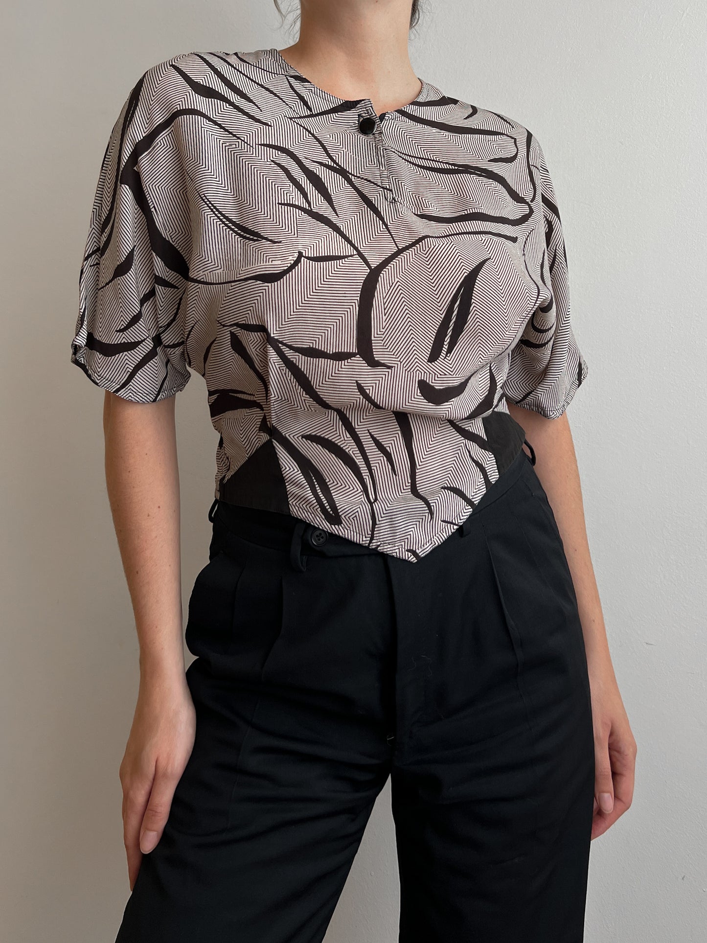 Pure silk black and white blouse