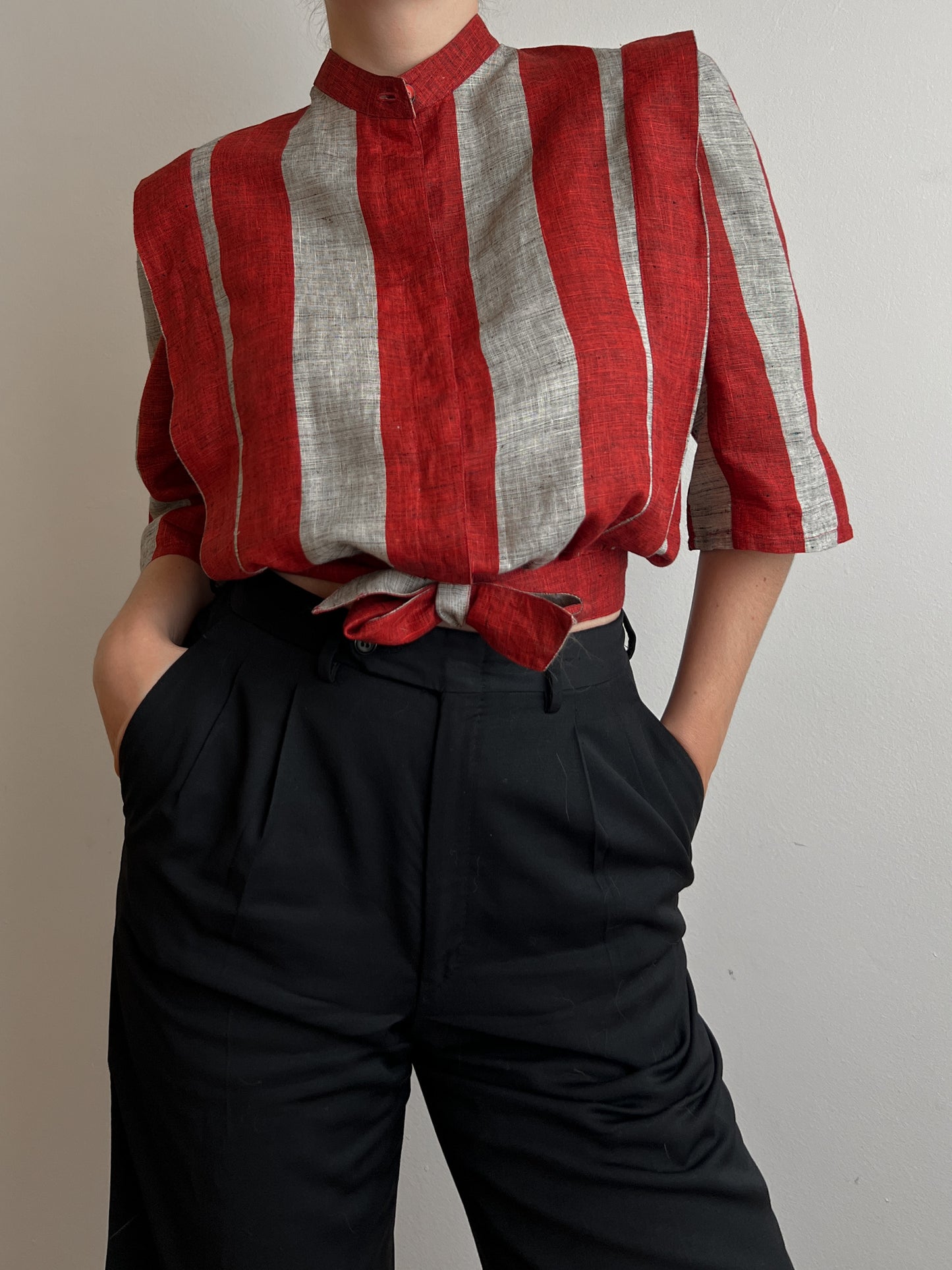 Pure linen striped blouse