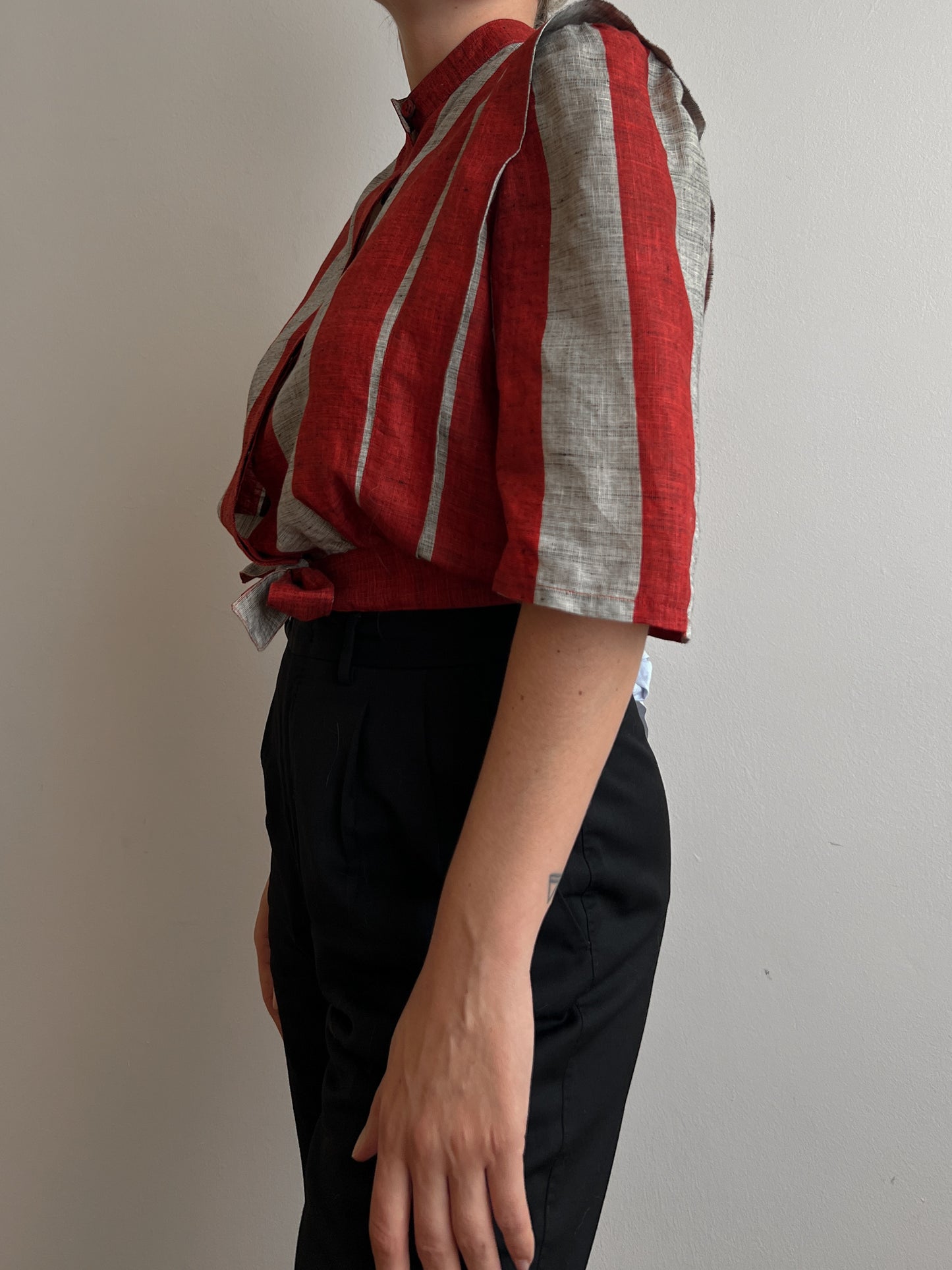 Pure linen striped blouse