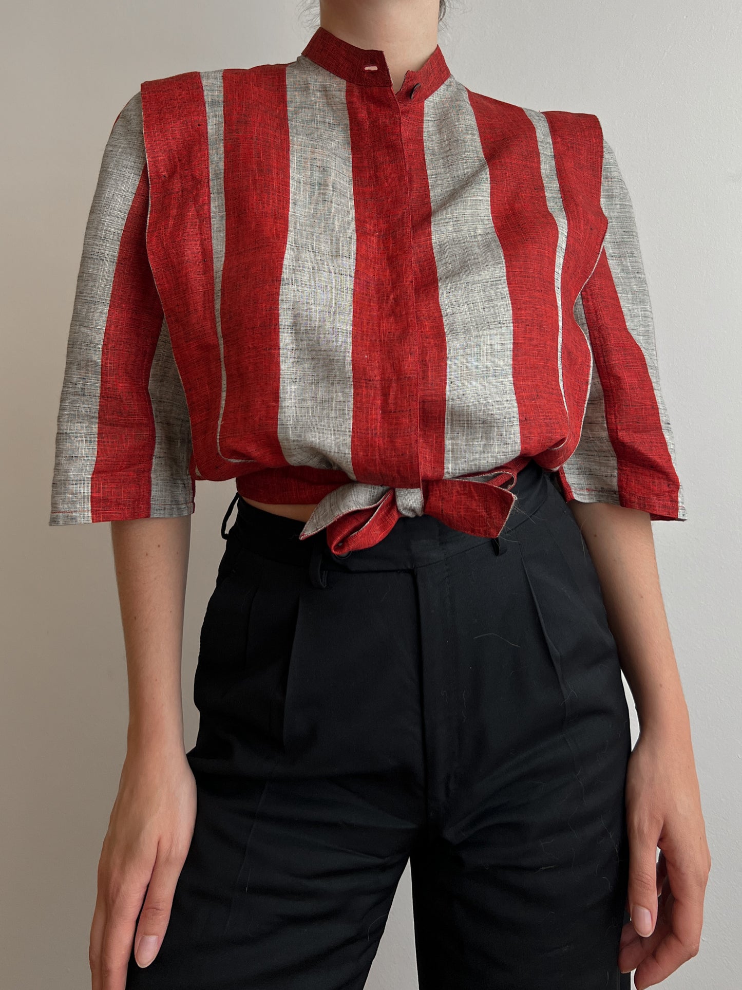 Pure linen striped blouse