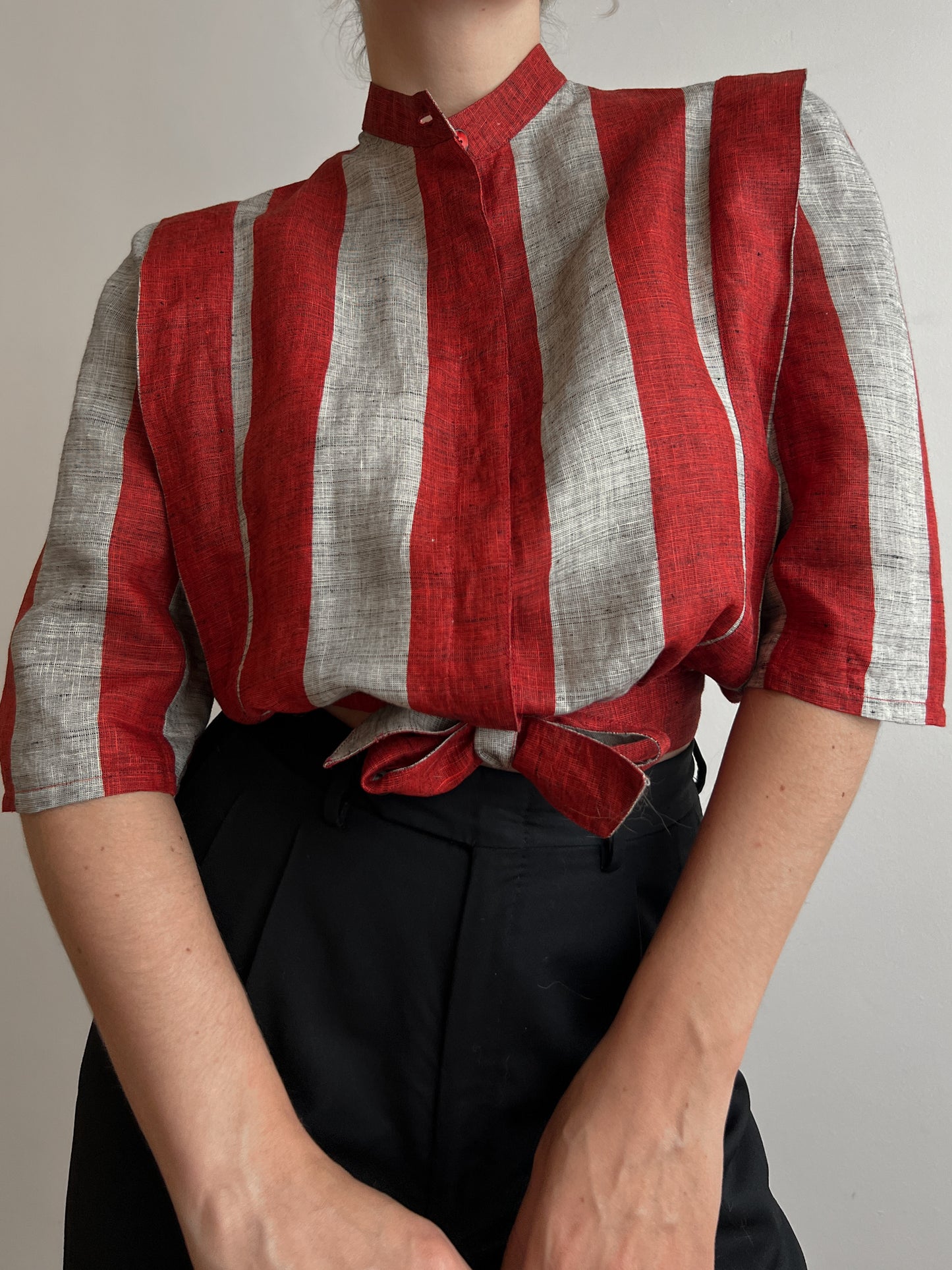 Pure linen striped blouse