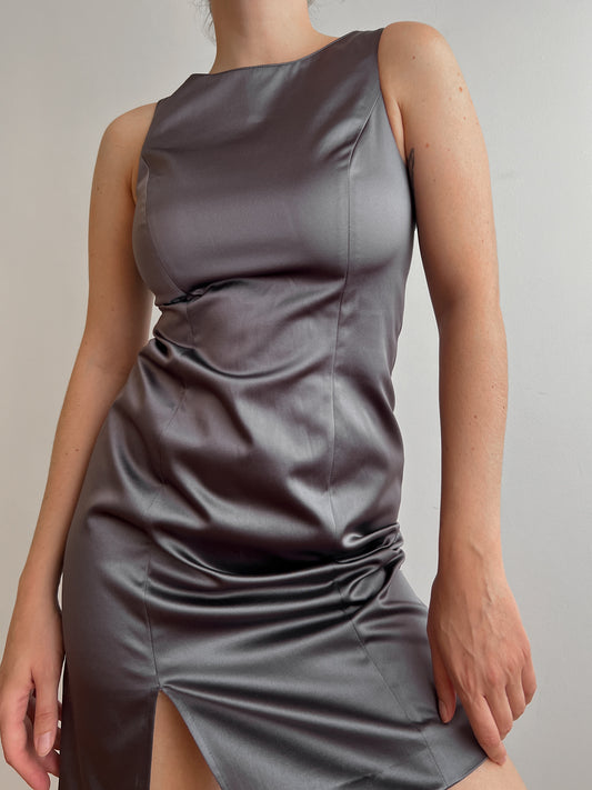 Satin grey sheath dress