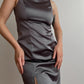 Satin grey sheath dress