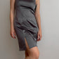 Satin grey sheath dress