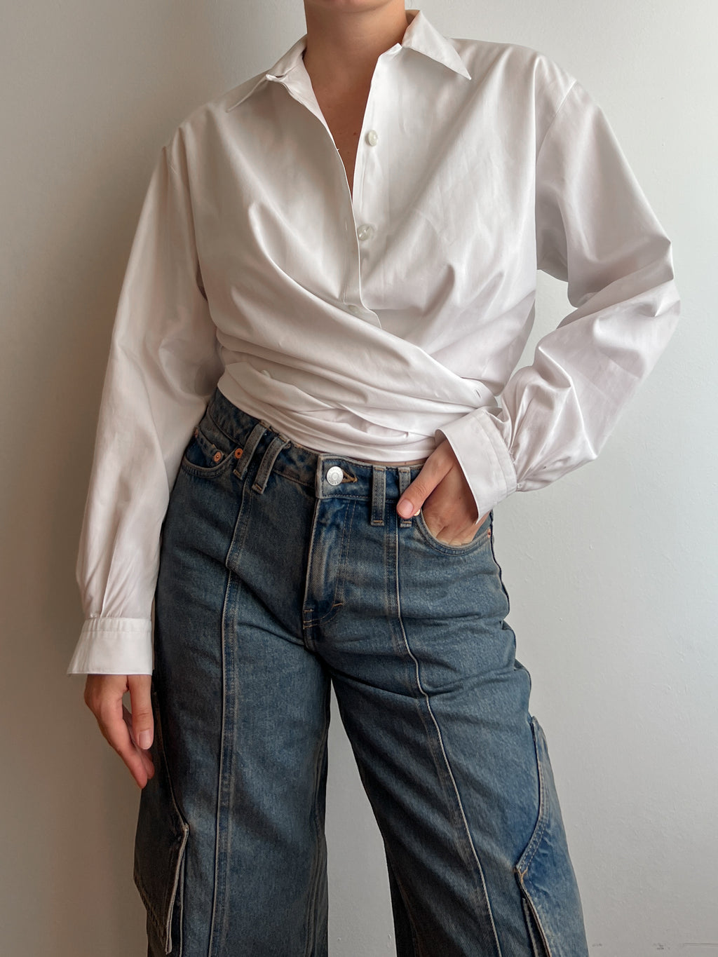 Pure cotton white crossed shirt
