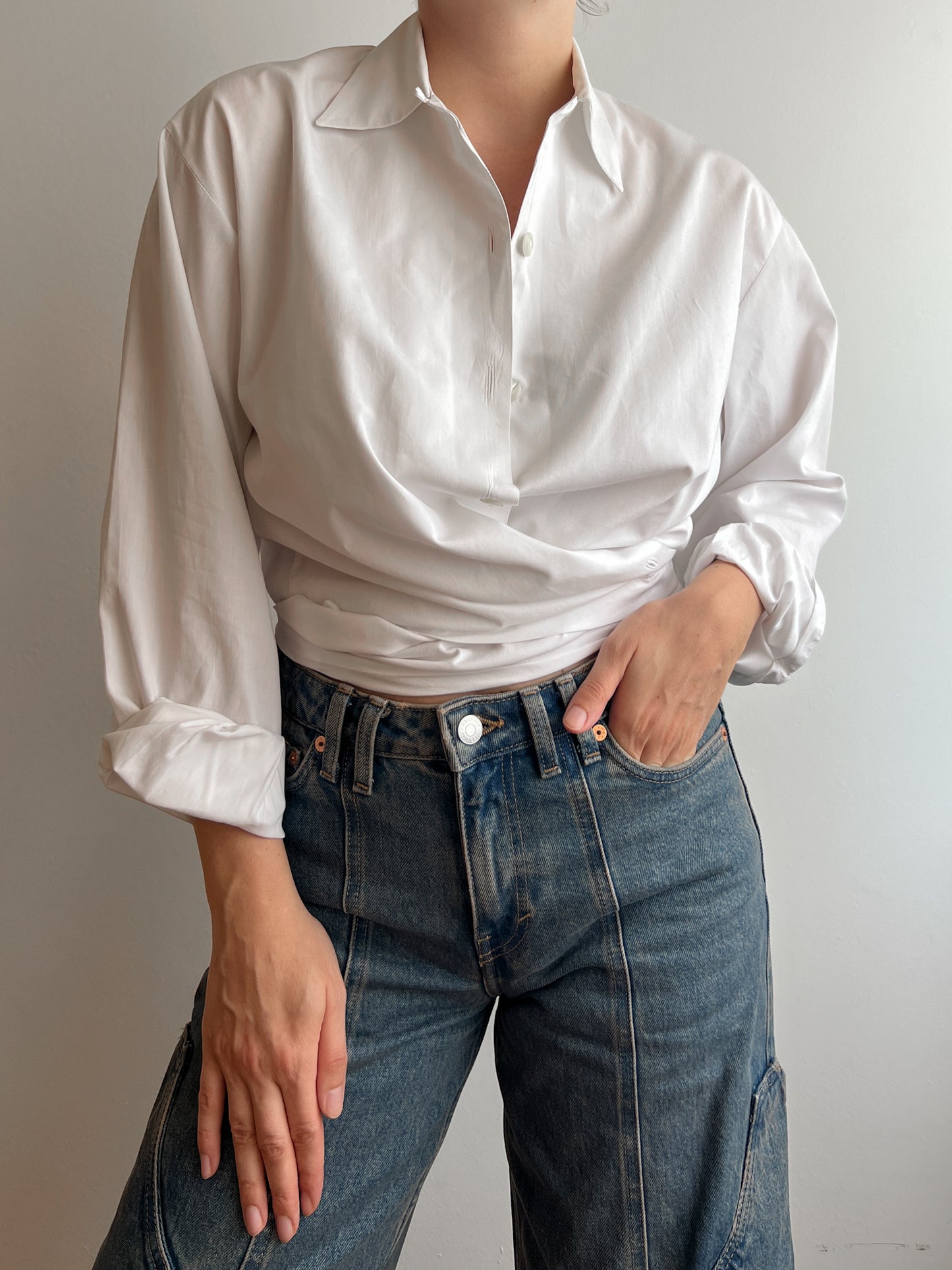 Pure cotton white crossed shirt