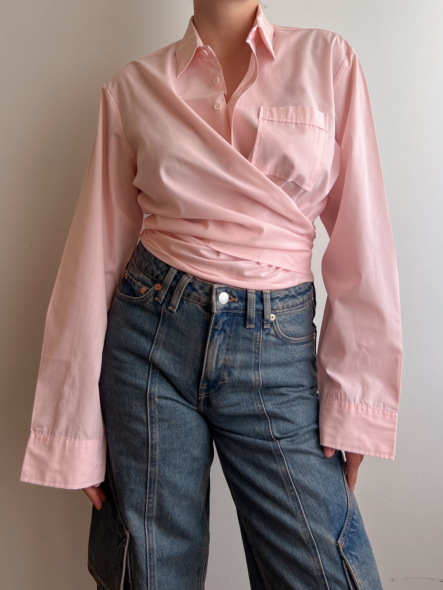 Pure cotton pink crossed shirt