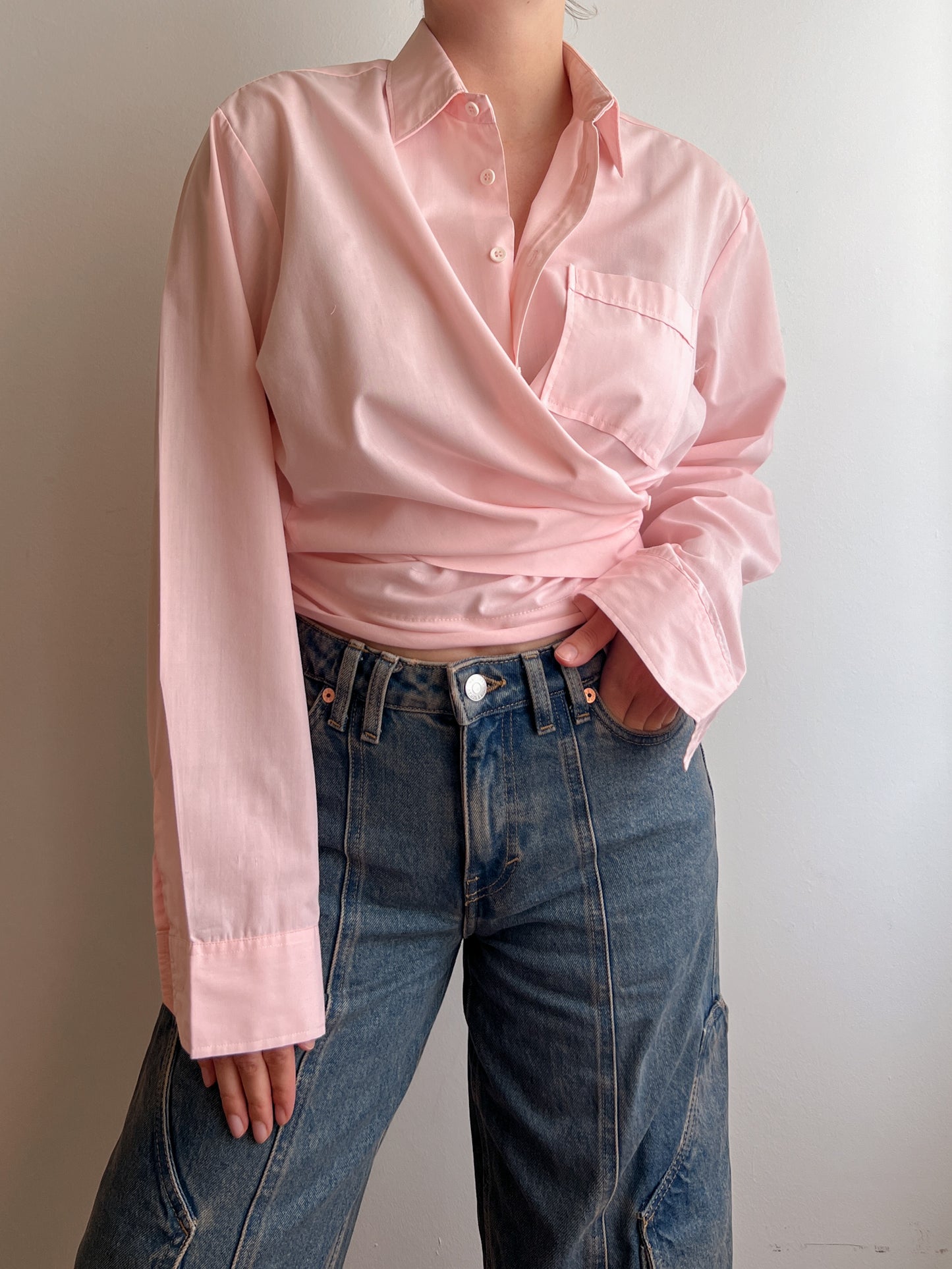 Pure cotton pink crossed shirt