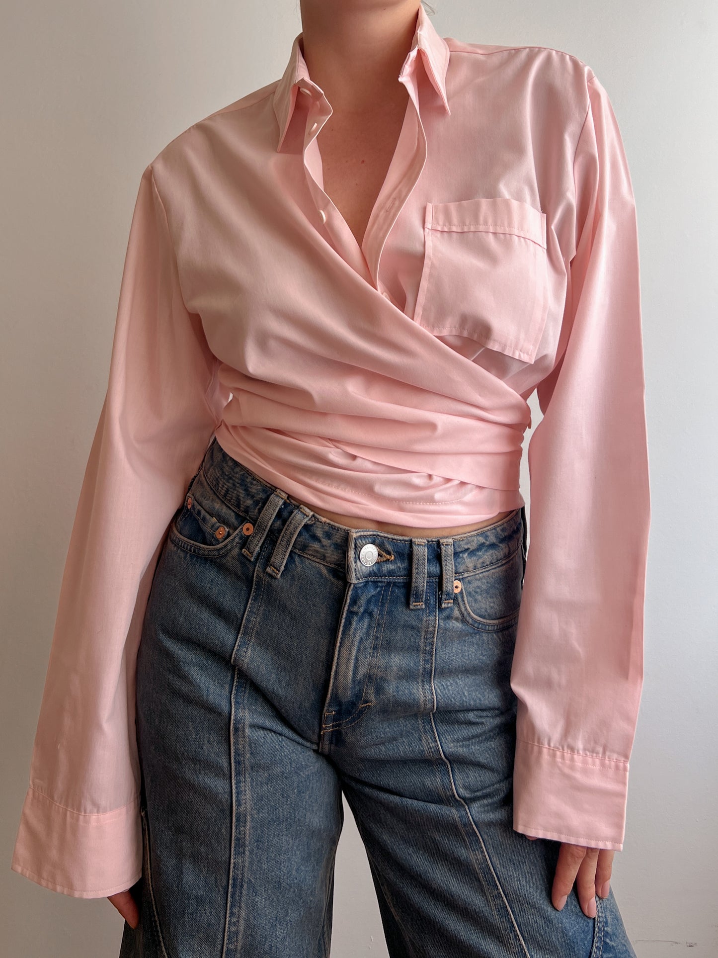 Pure cotton pink crossed shirt