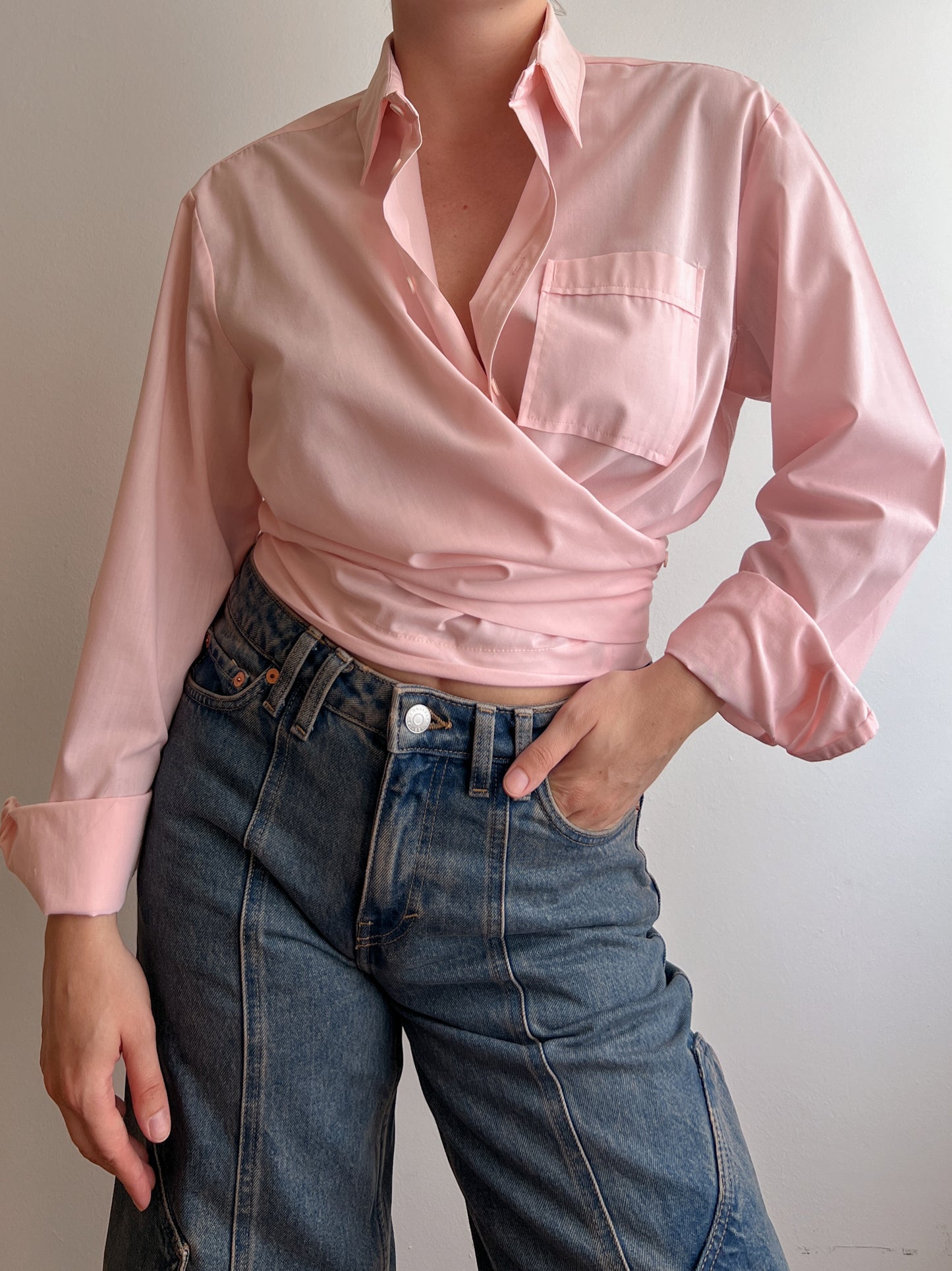 Pure cotton pink crossed shirt