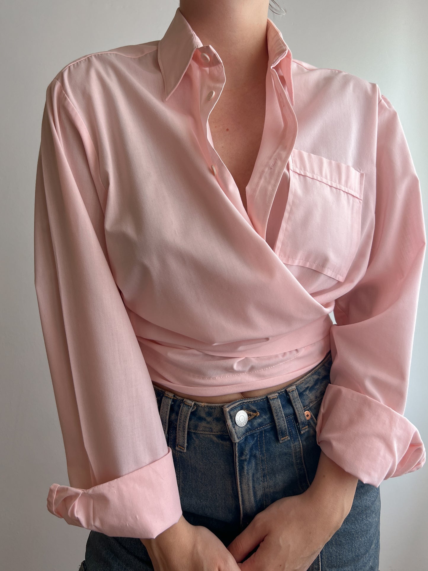 Pure cotton pink crossed shirt