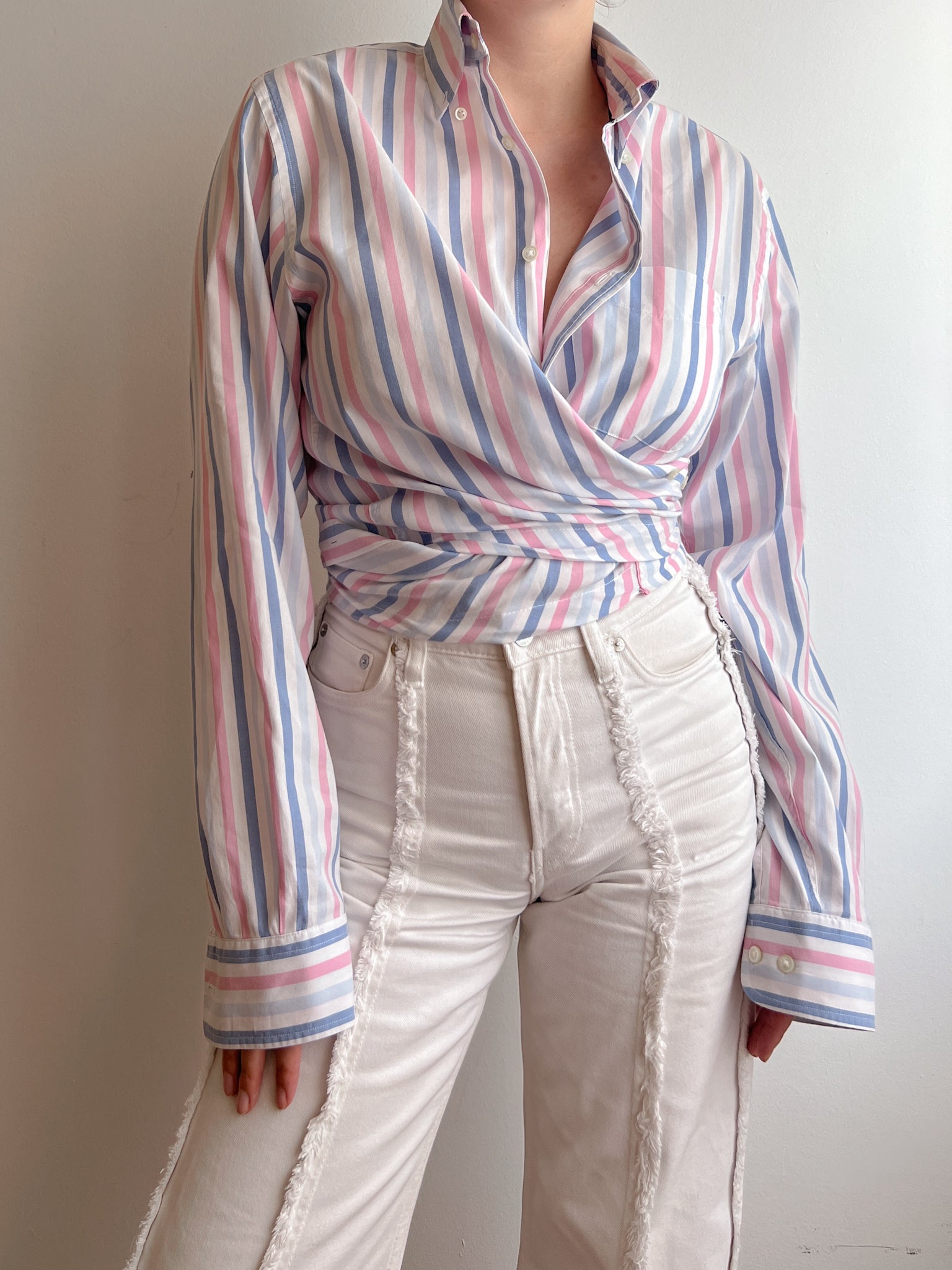 Pure cotton striped crossed shirt
