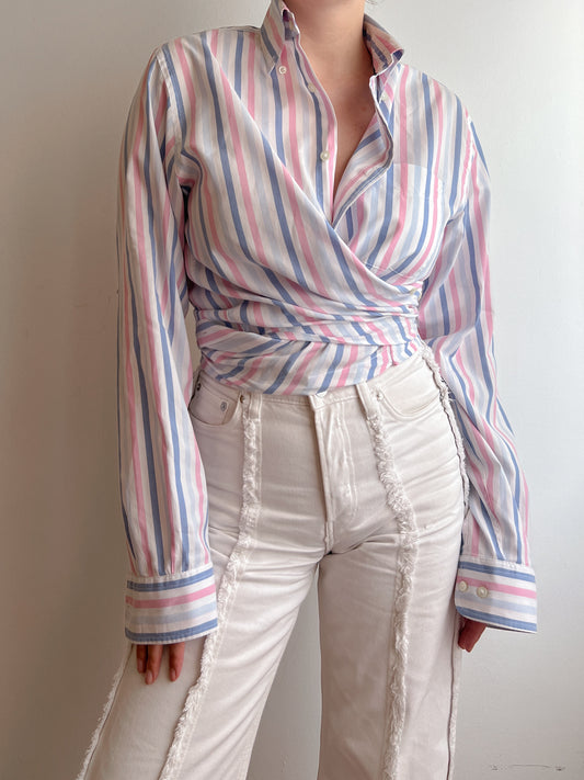 Pure cotton striped crossed shirt