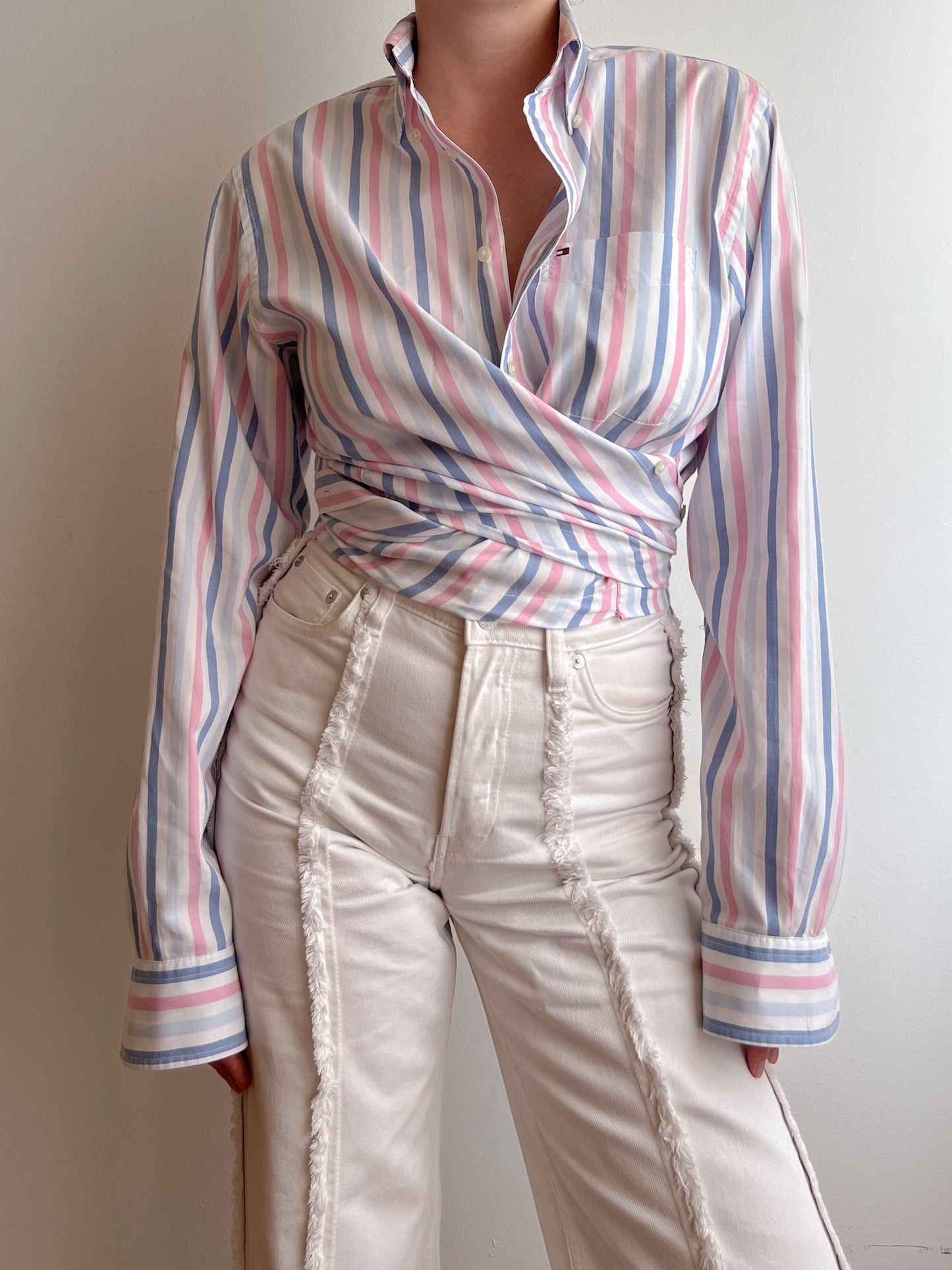 Pure cotton striped crossed shirt