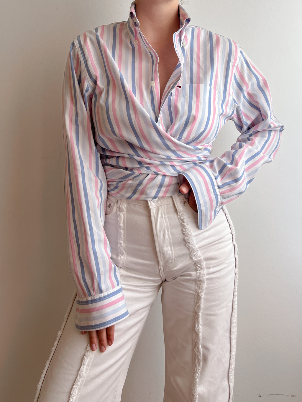 Pure cotton striped crossed shirt